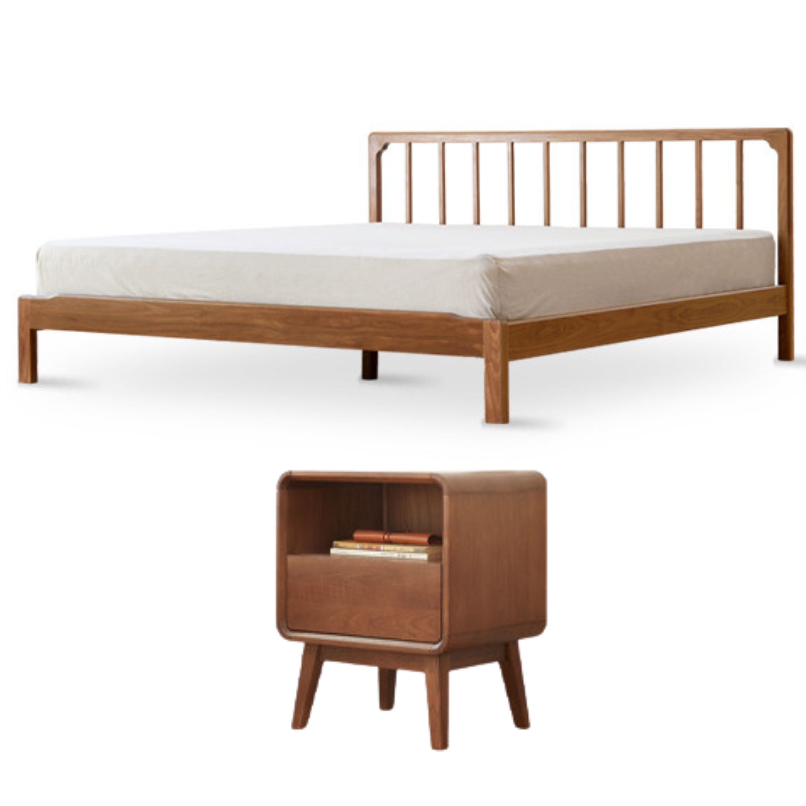 Ash, Black Walnut Solid Wood Nordic Simple Bed