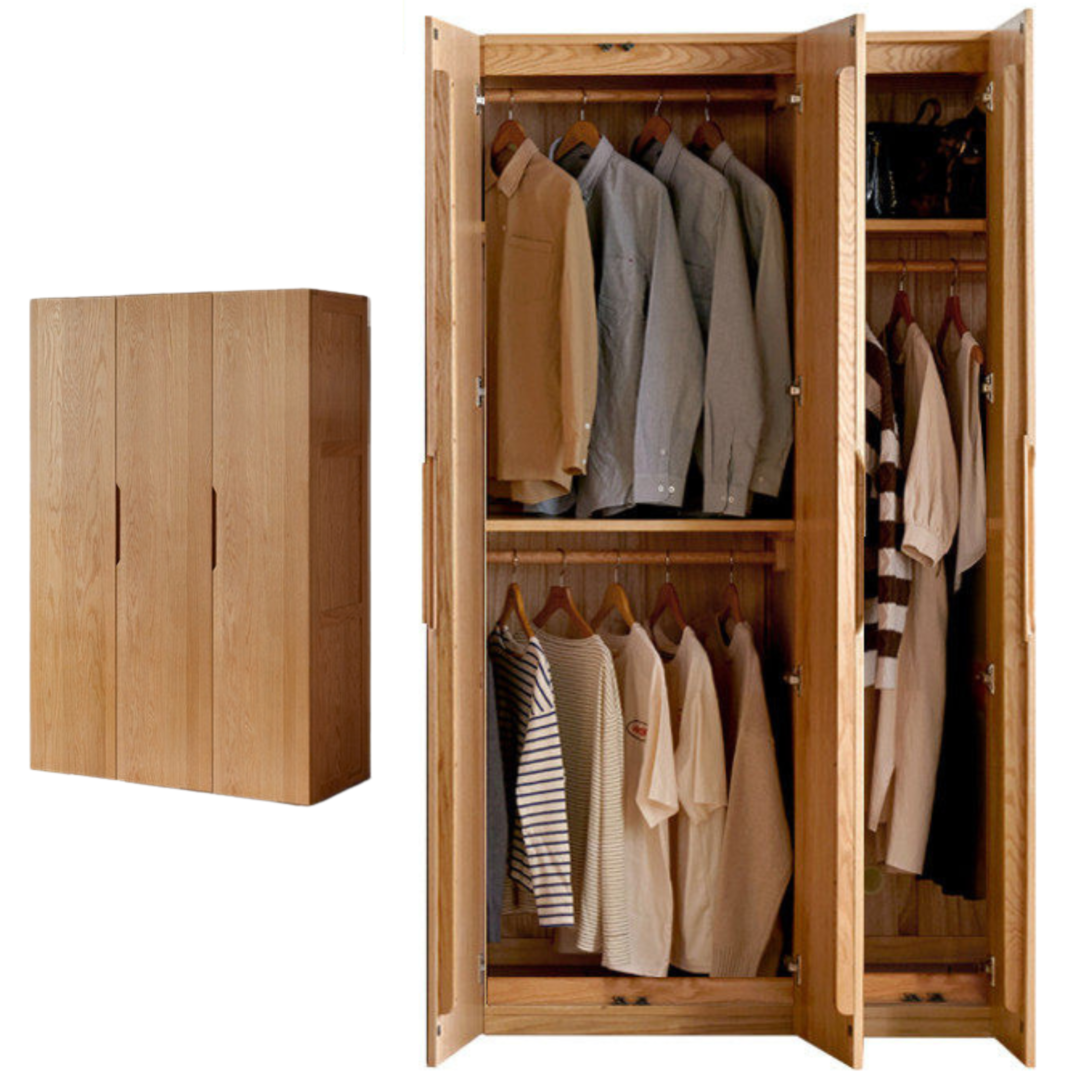 Oak Solid Wood Nordic Wardrobe.