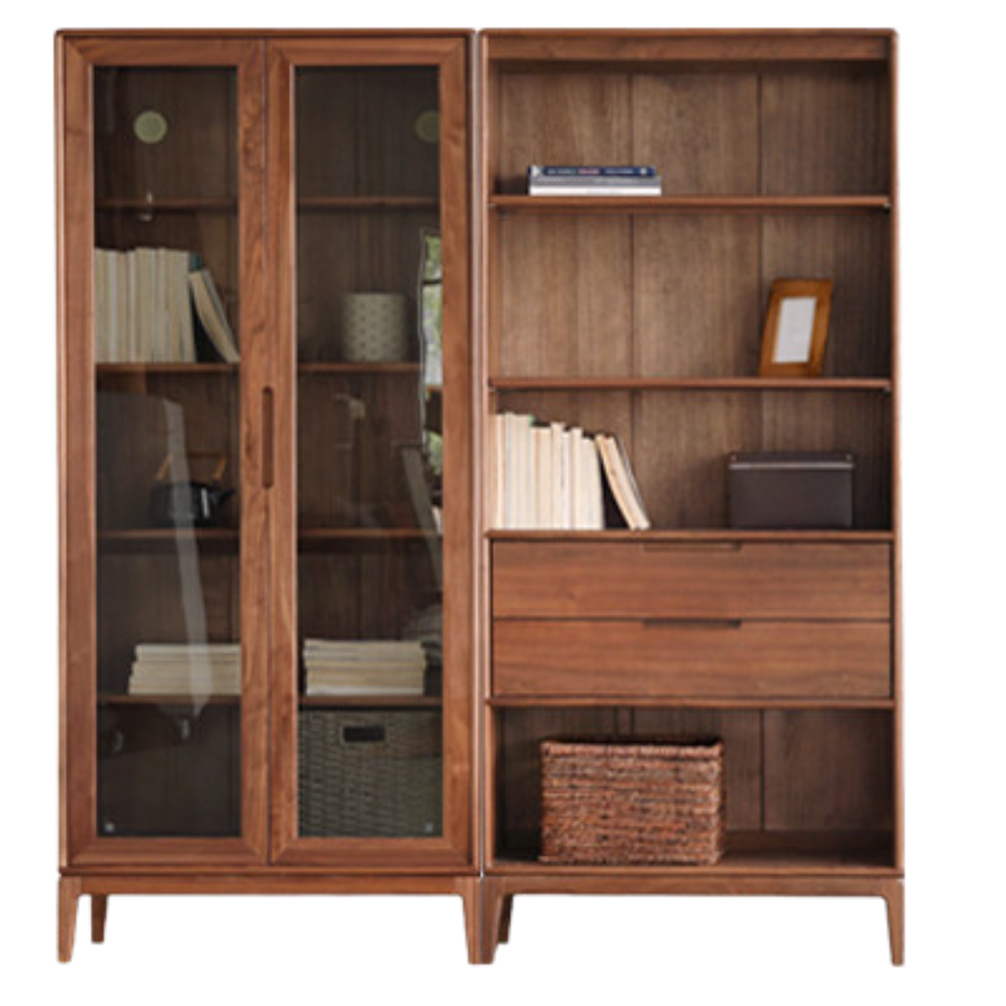 Black Walnut, Ash Solid Wood Combination Dust-Proof Glass Door Bookshelf