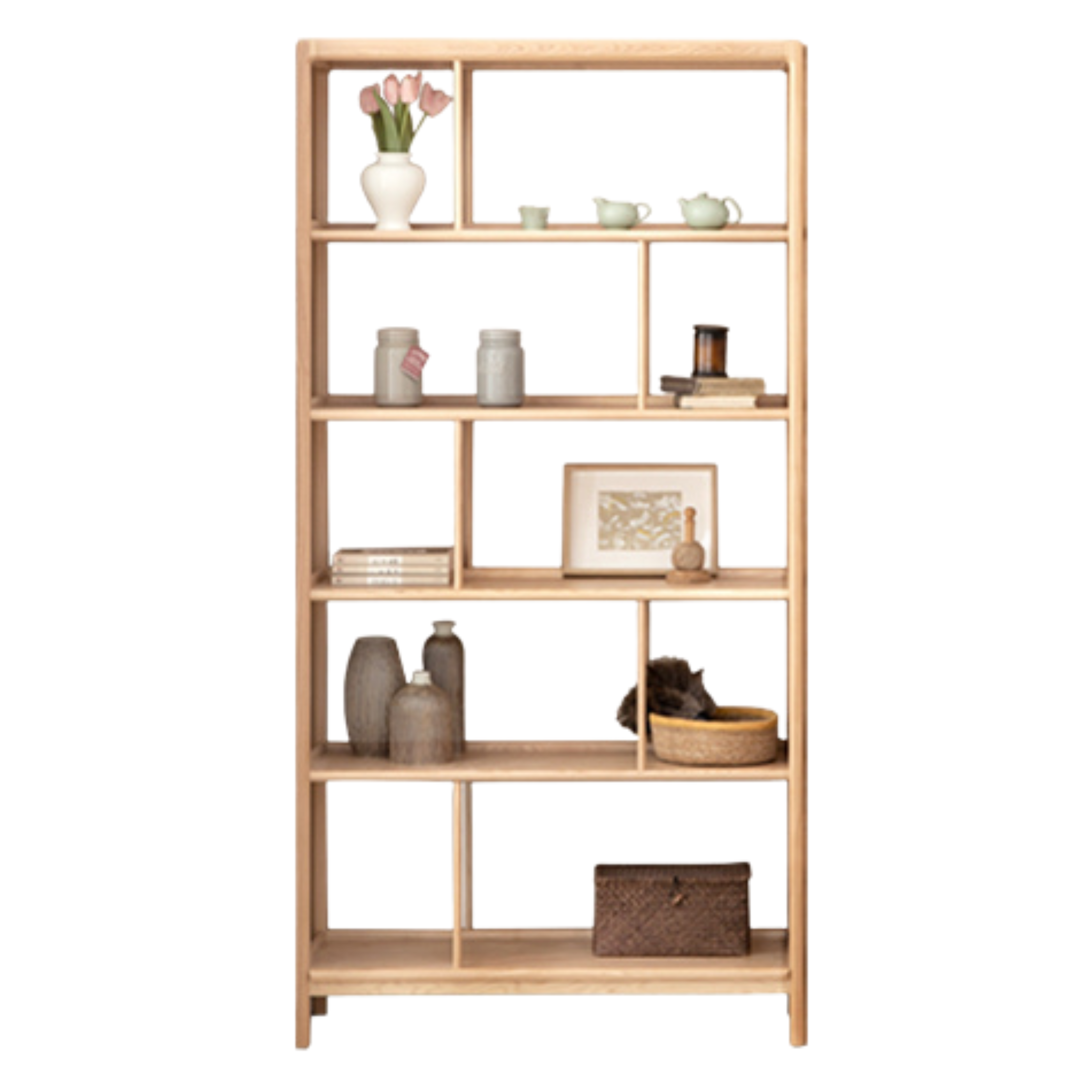 Ash Solid Wood Bookshelf Combined Bookcase Display Cabinet Wall Shelf