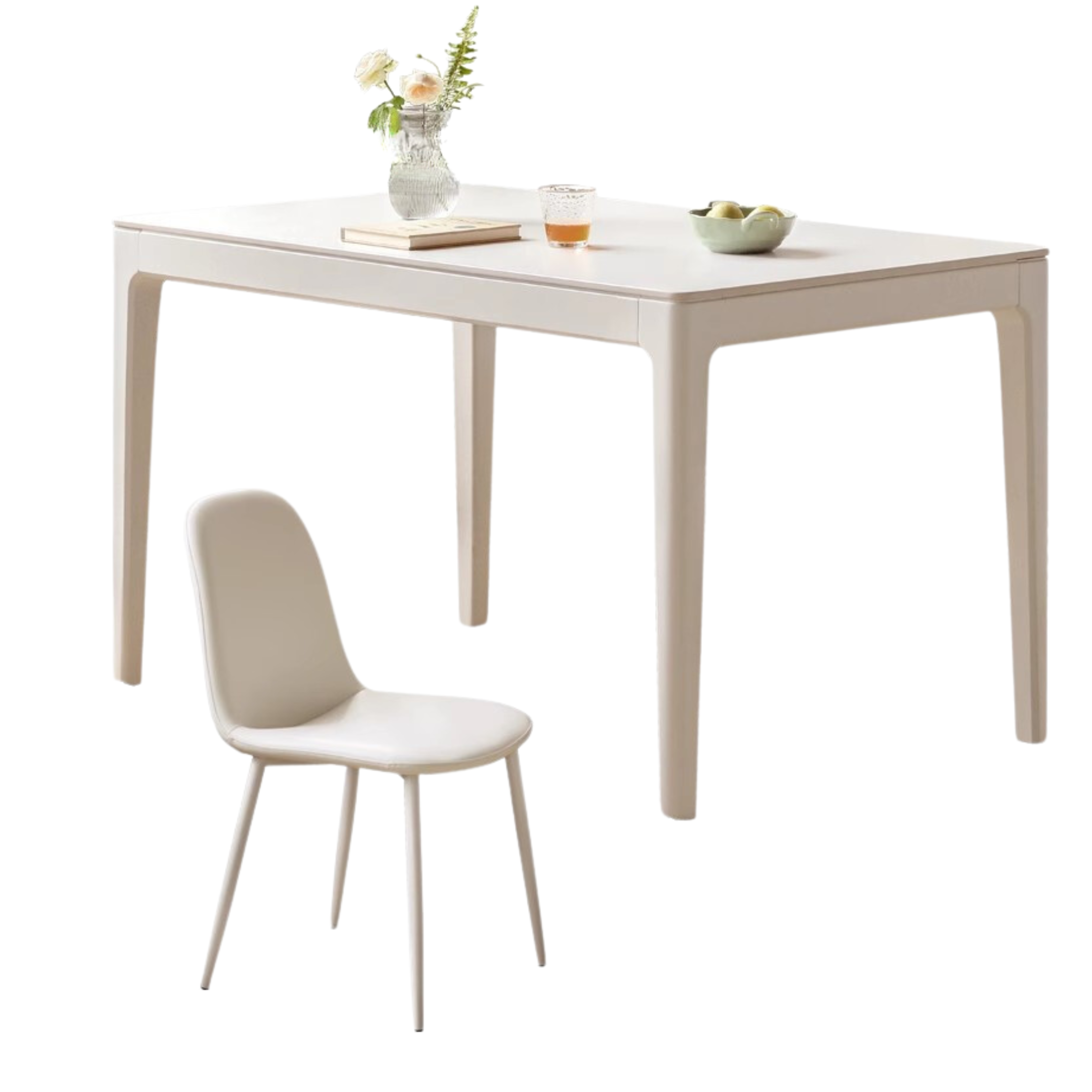 Birch Solid Wood Rock Plate White Cream Dining Table