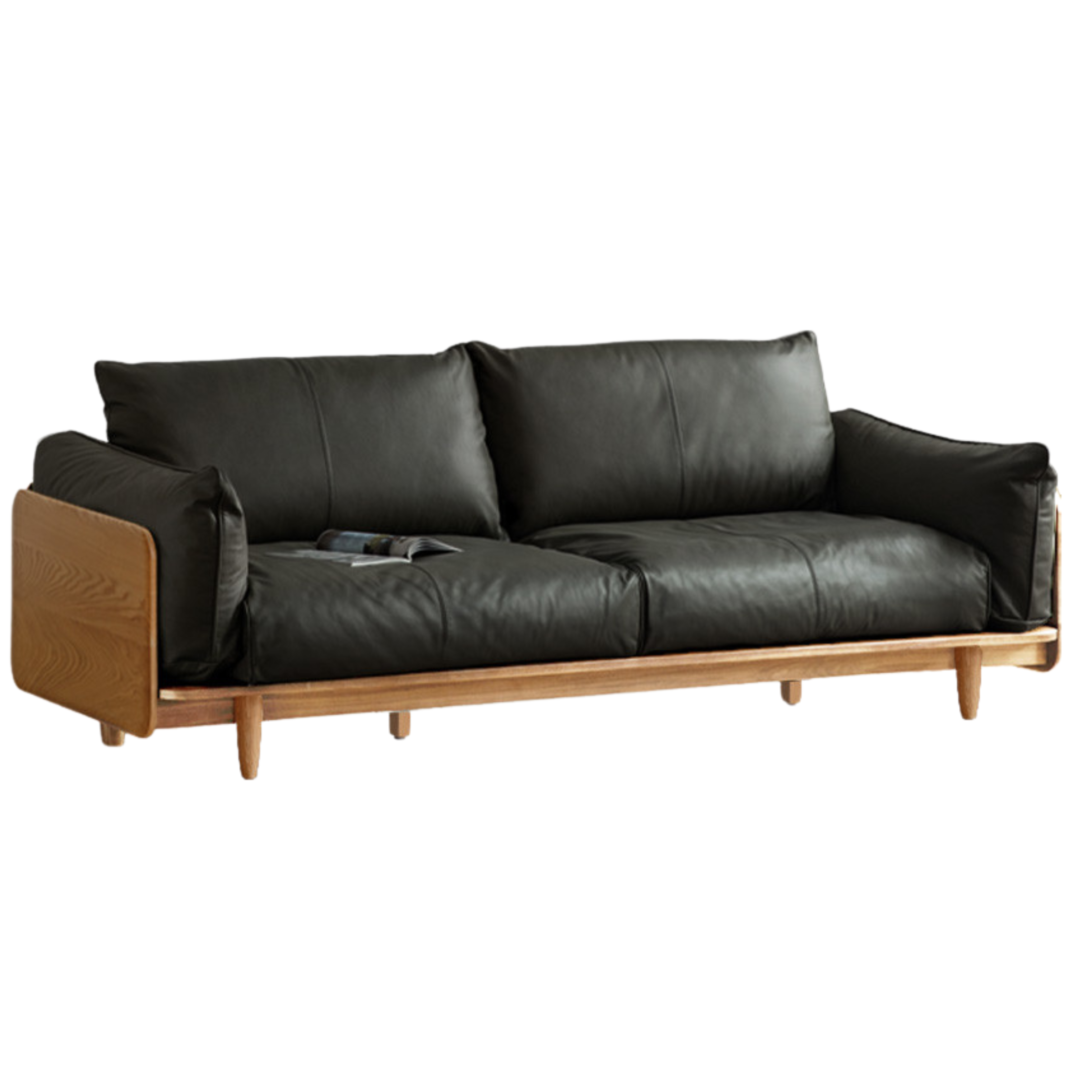 Oak, Ash Solid Wood Sofa Genuine Leather, Fabric.