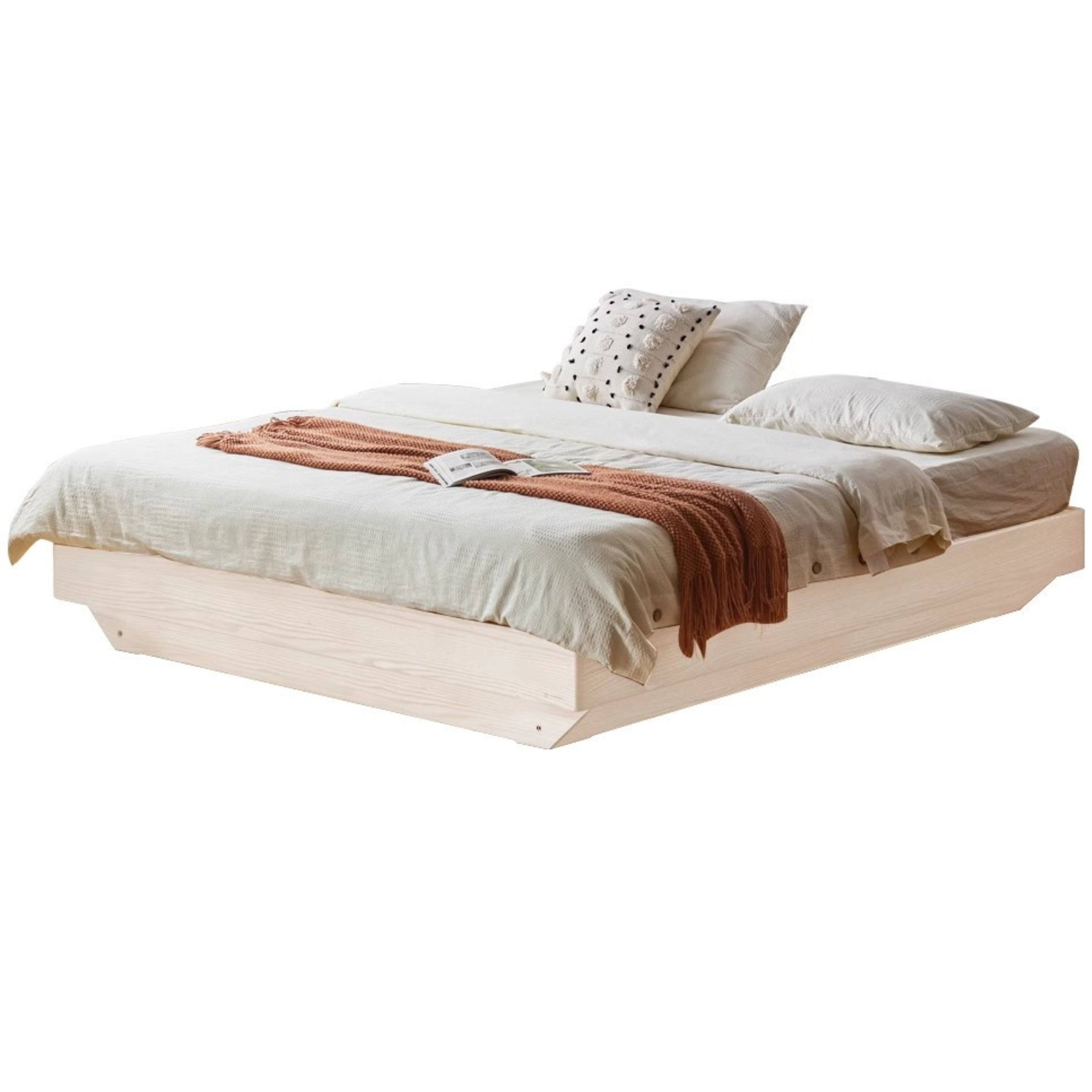 Oak solid wood platform bed, headboard-free bed suspension bed.