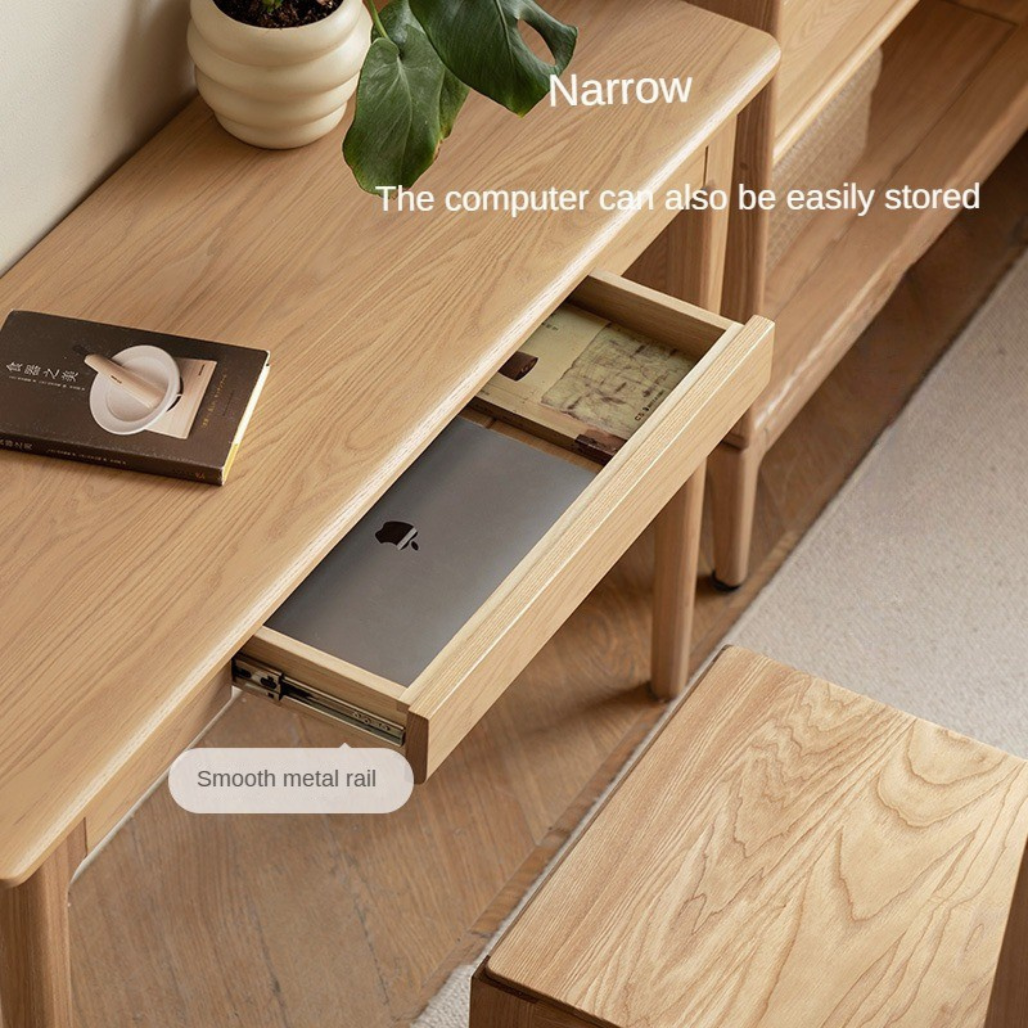 Ash Solid Wood Narrow Computer Study Desk