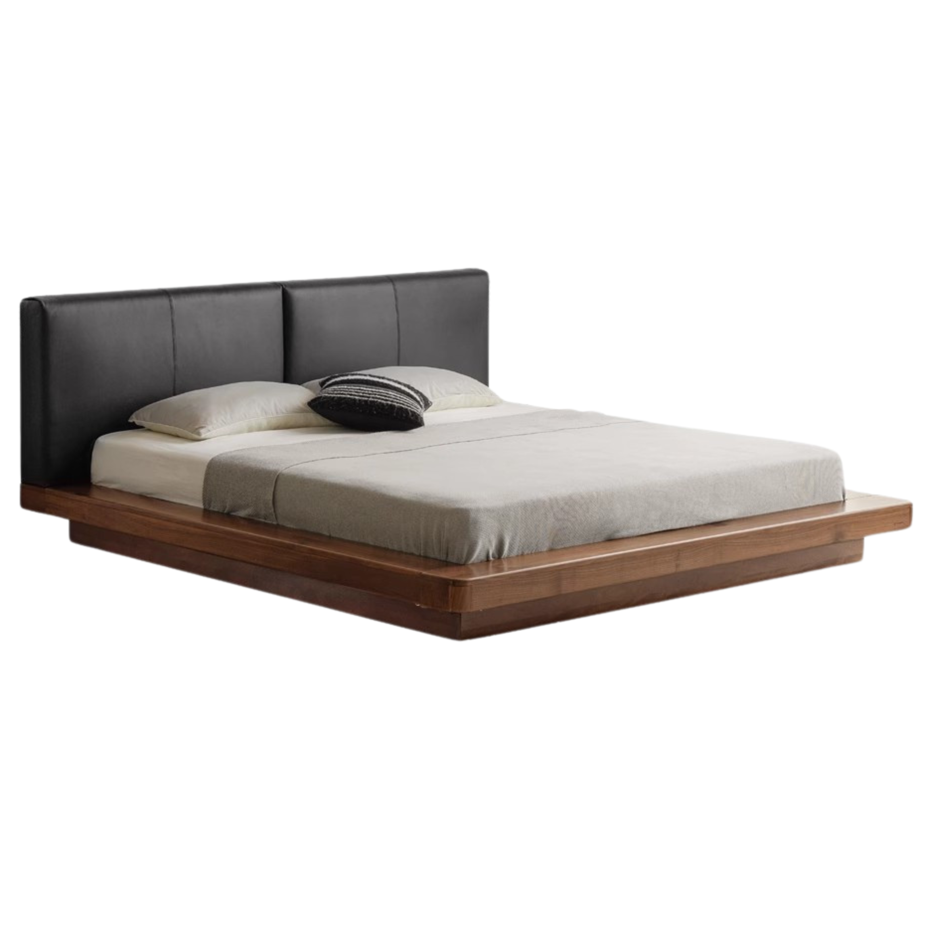 Black walnut solid wood leather soft suspended bed