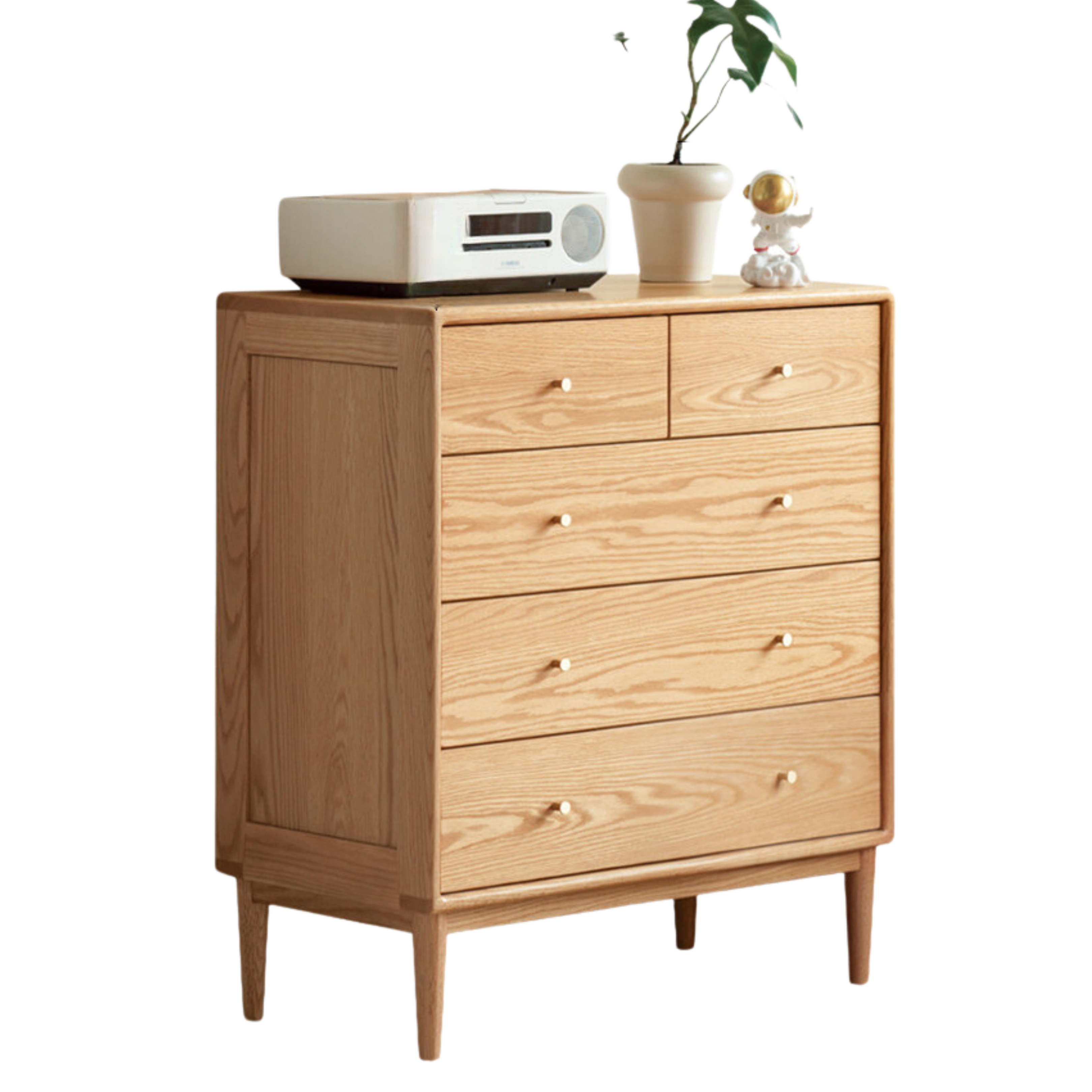 Oak Solid Wood, Solid RubberWood Nordic Chest of Drawers
