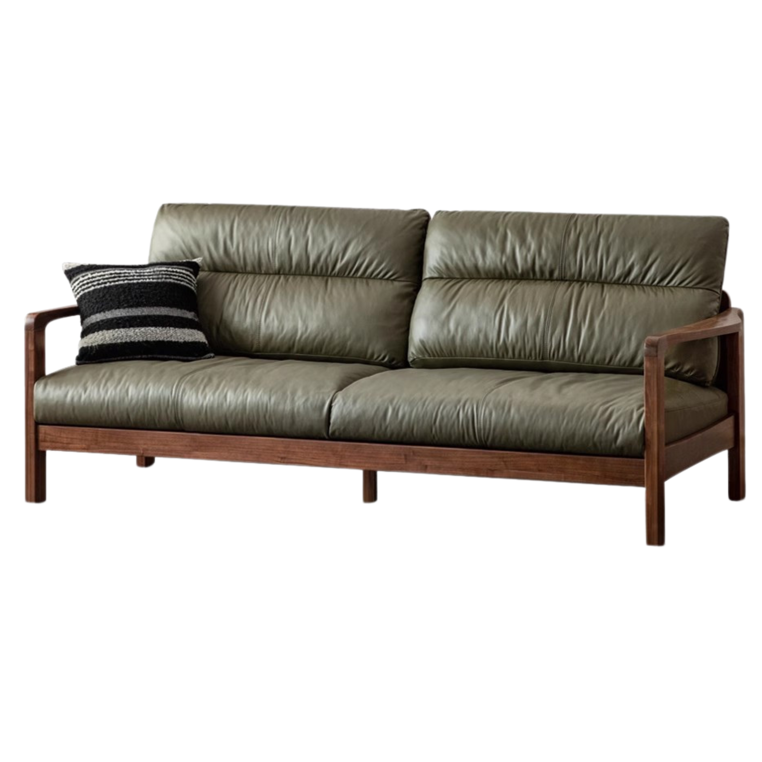Black Walnut Solid Wood Light Luxury Leather Sofa.