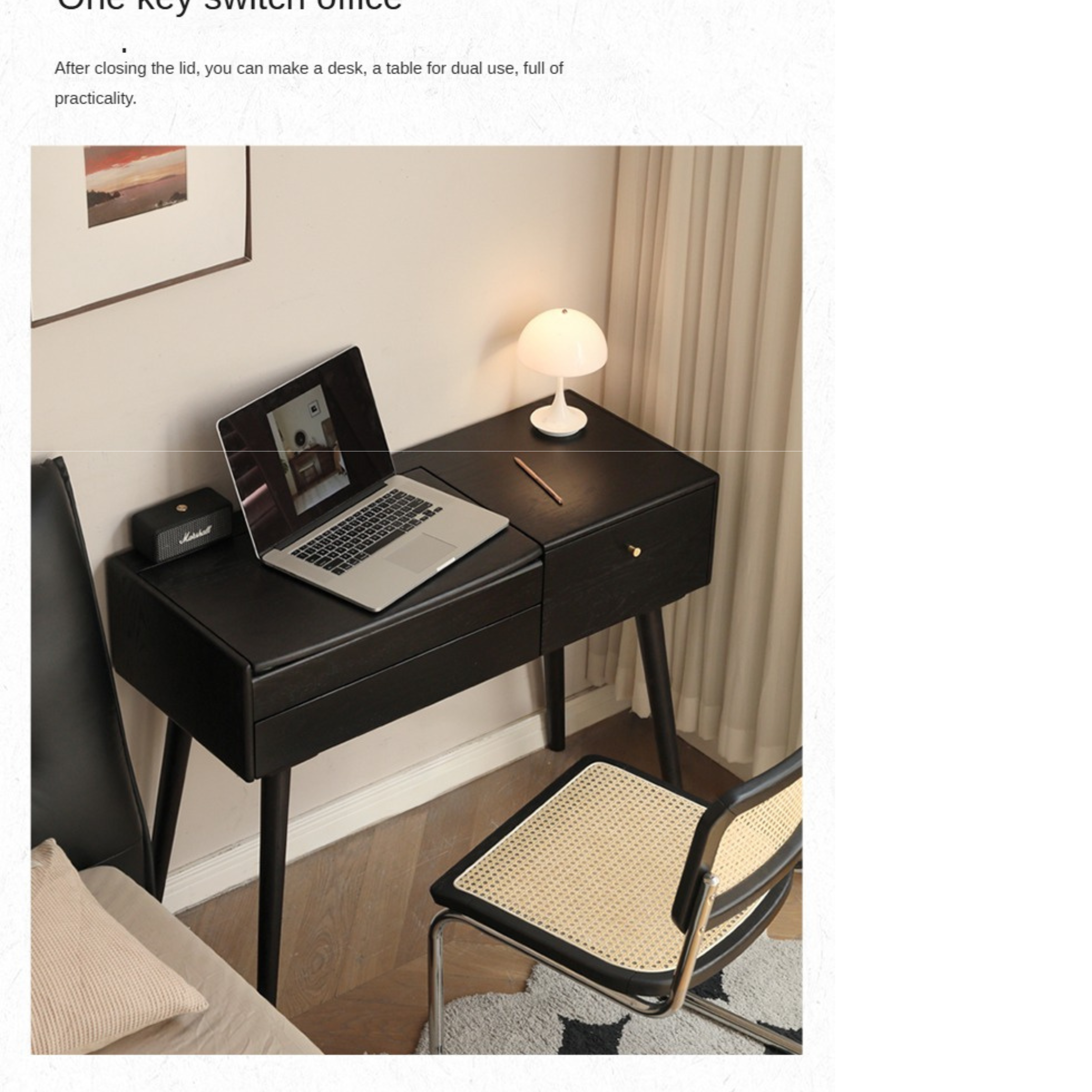 Oak Solid Wood Black Makeup Table Mirror LED Touch.