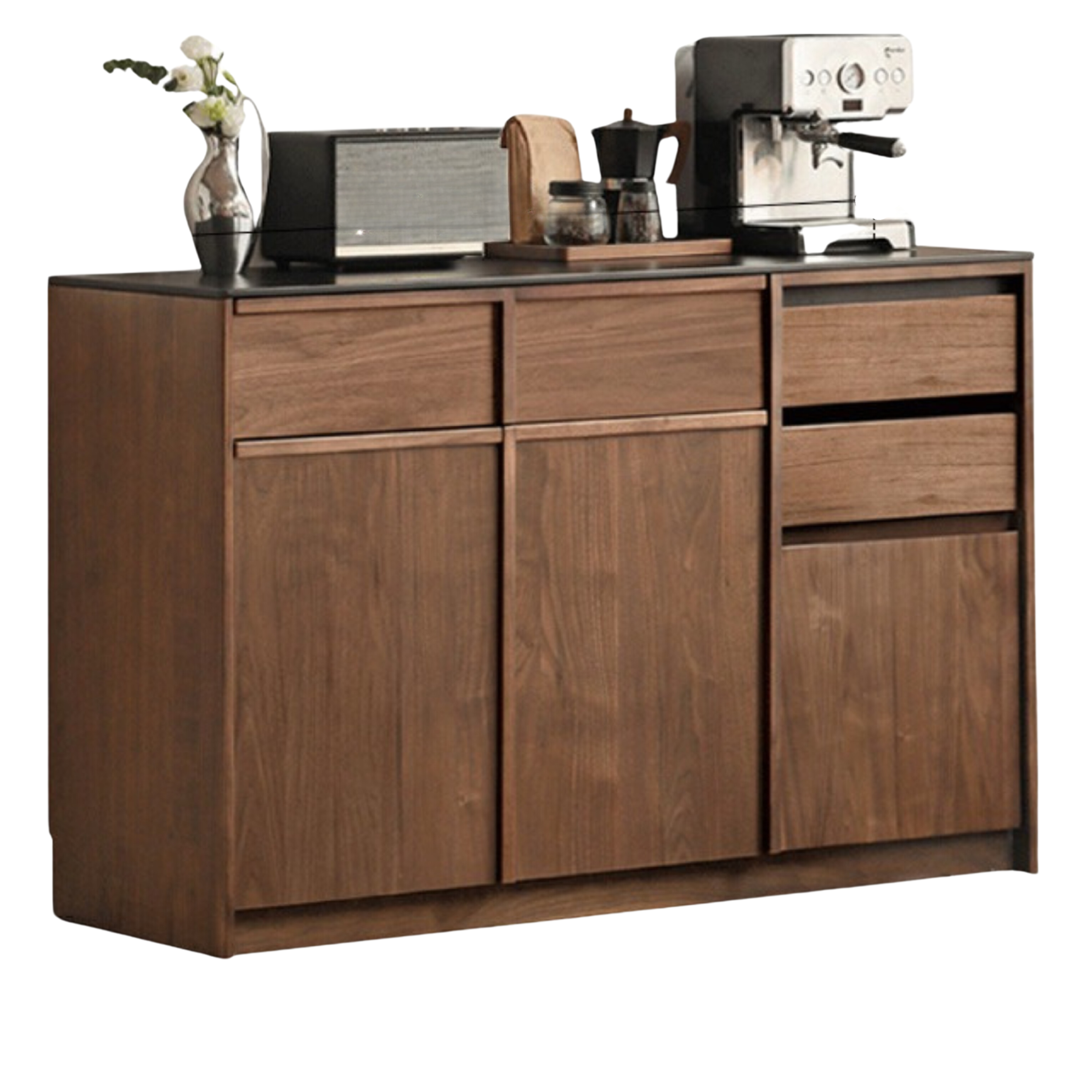 Black Walnut Solid Wood Sideboard with Slate Top, Storage Cabinet for Dining Room