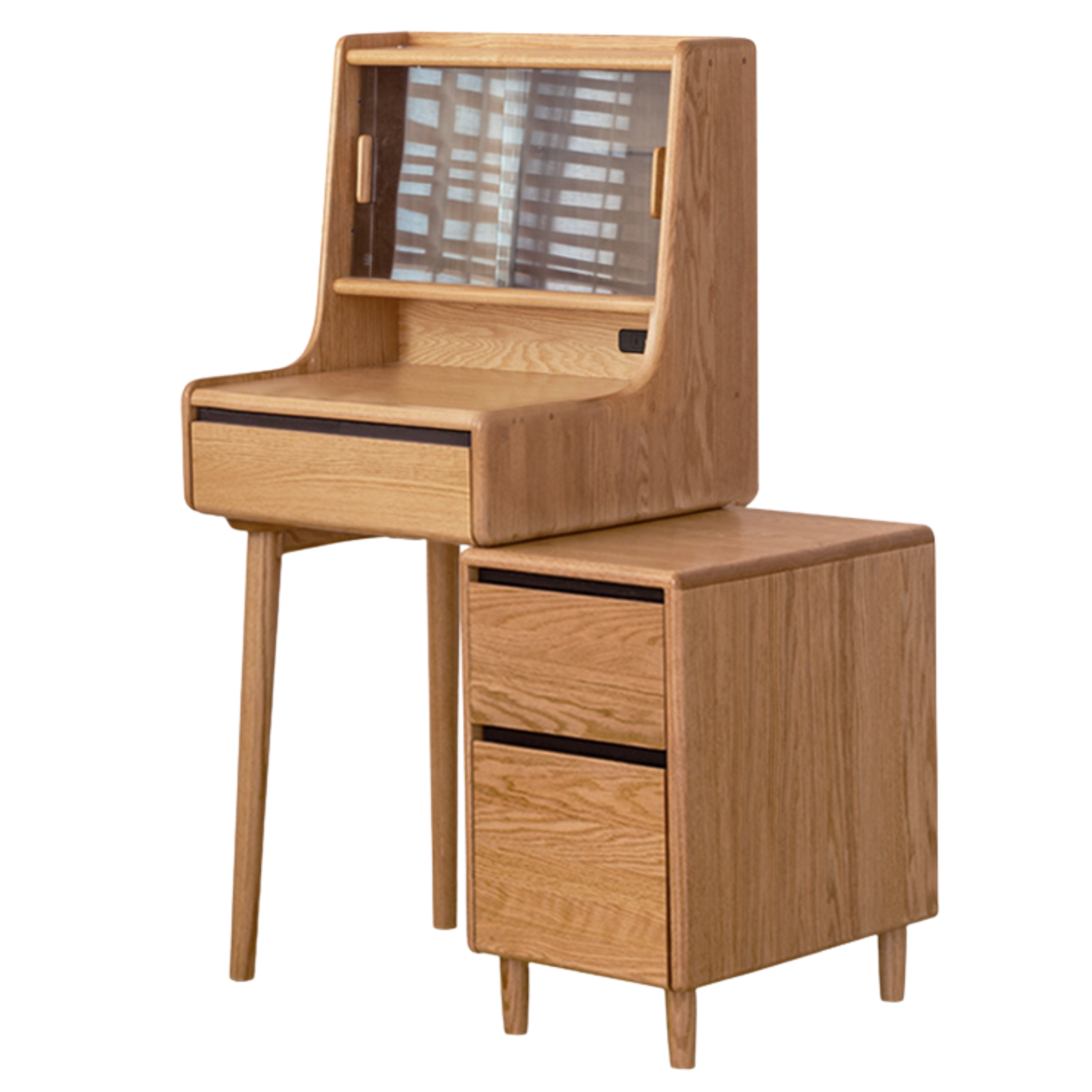 Oak, Ash Solid Wood Vanity Table Shelf Integrated.