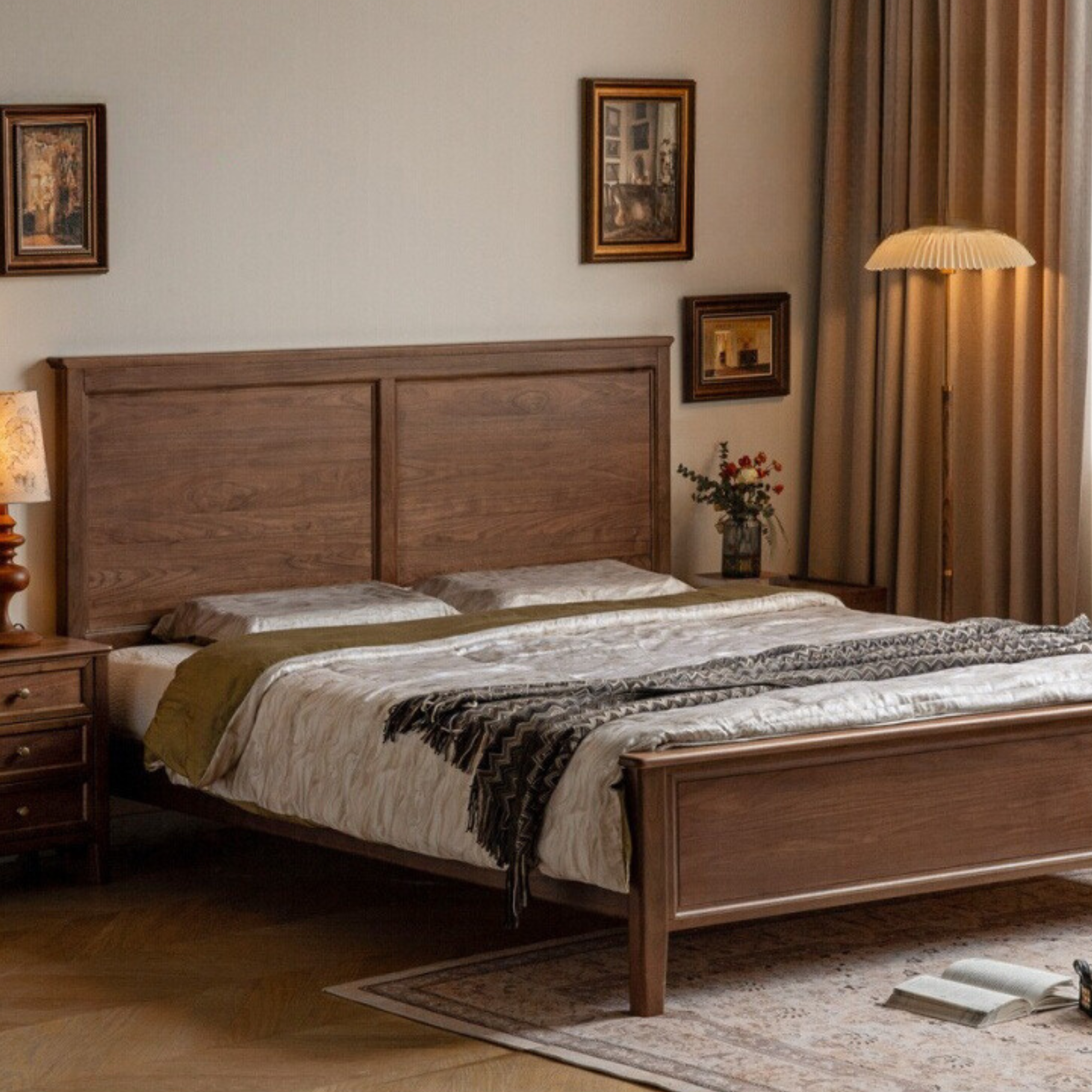Black walnut solid wood American retro bed