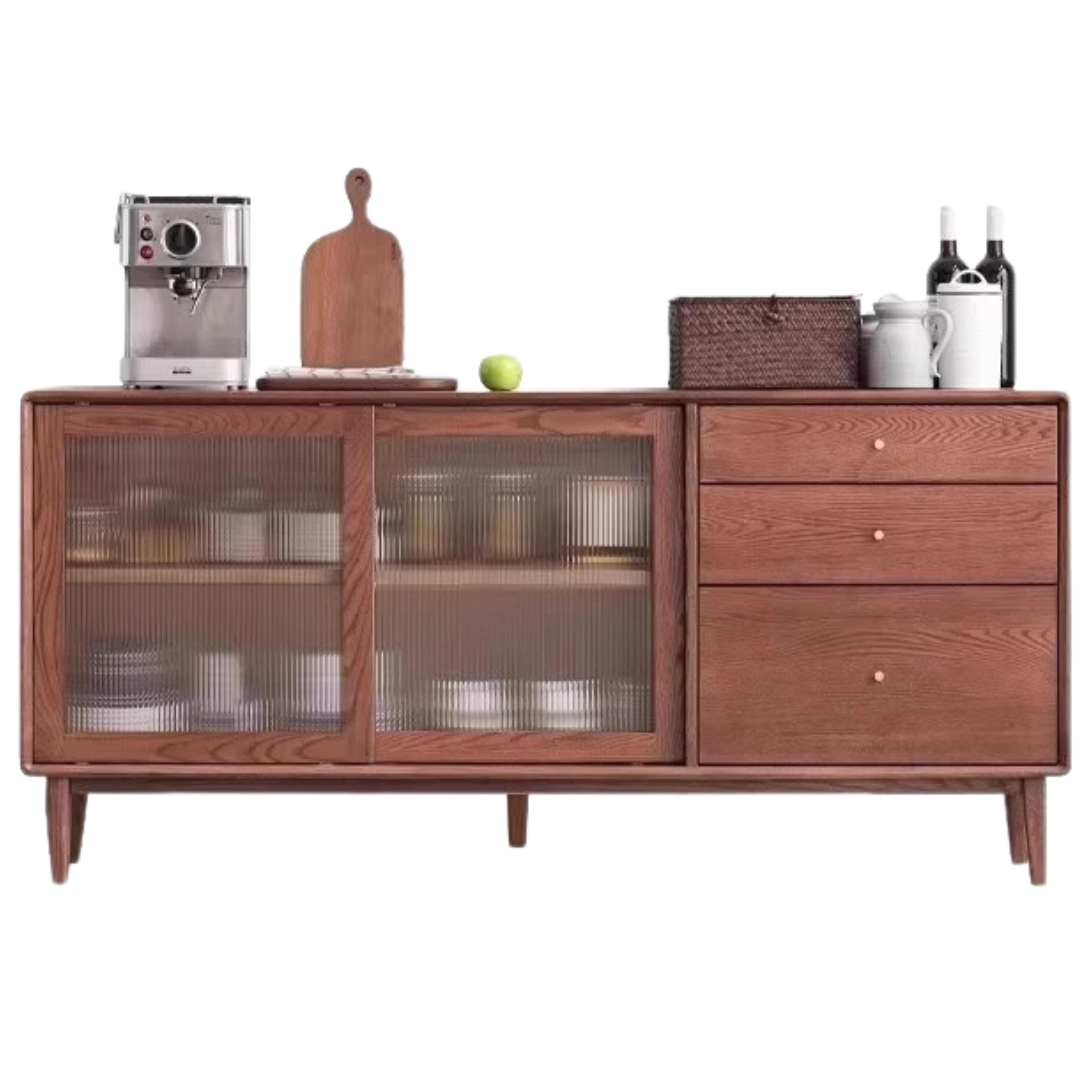 Solid Rubberwood, Oak Solid Wood Sideboard, Buffet Cabinet