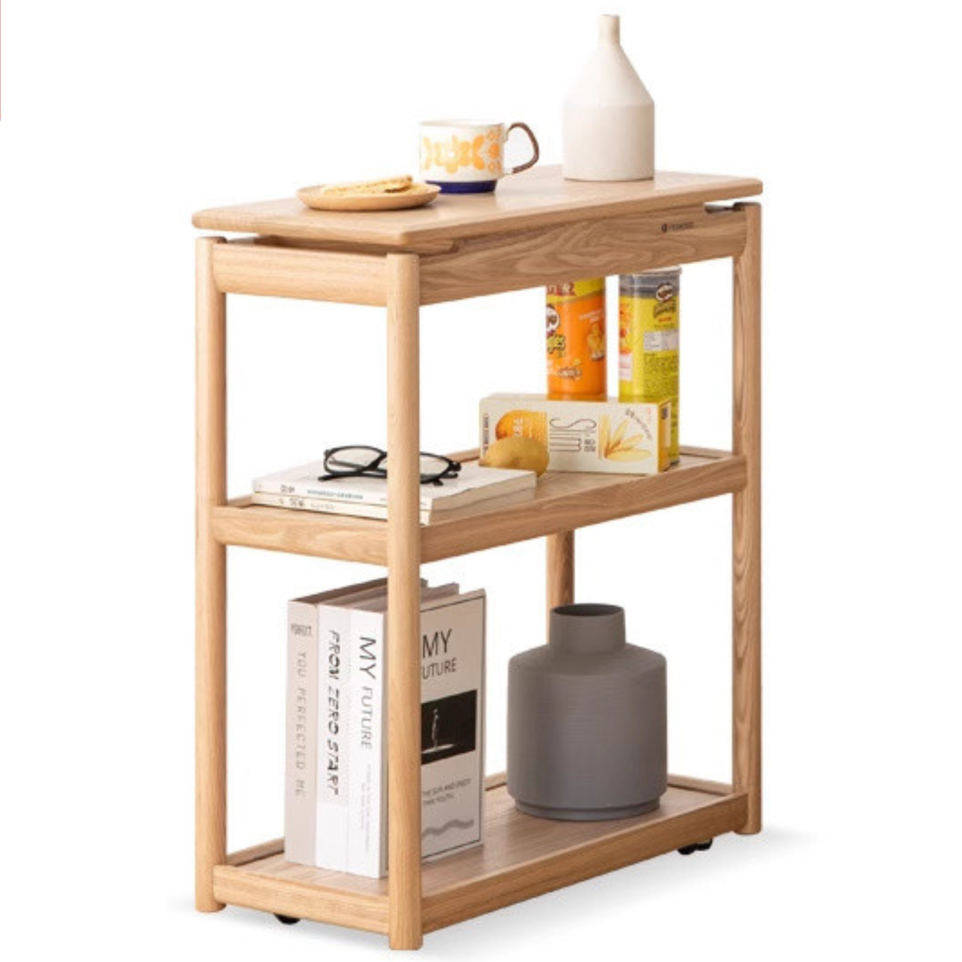 Oak, Ash Solid Wood Mobile Side Table