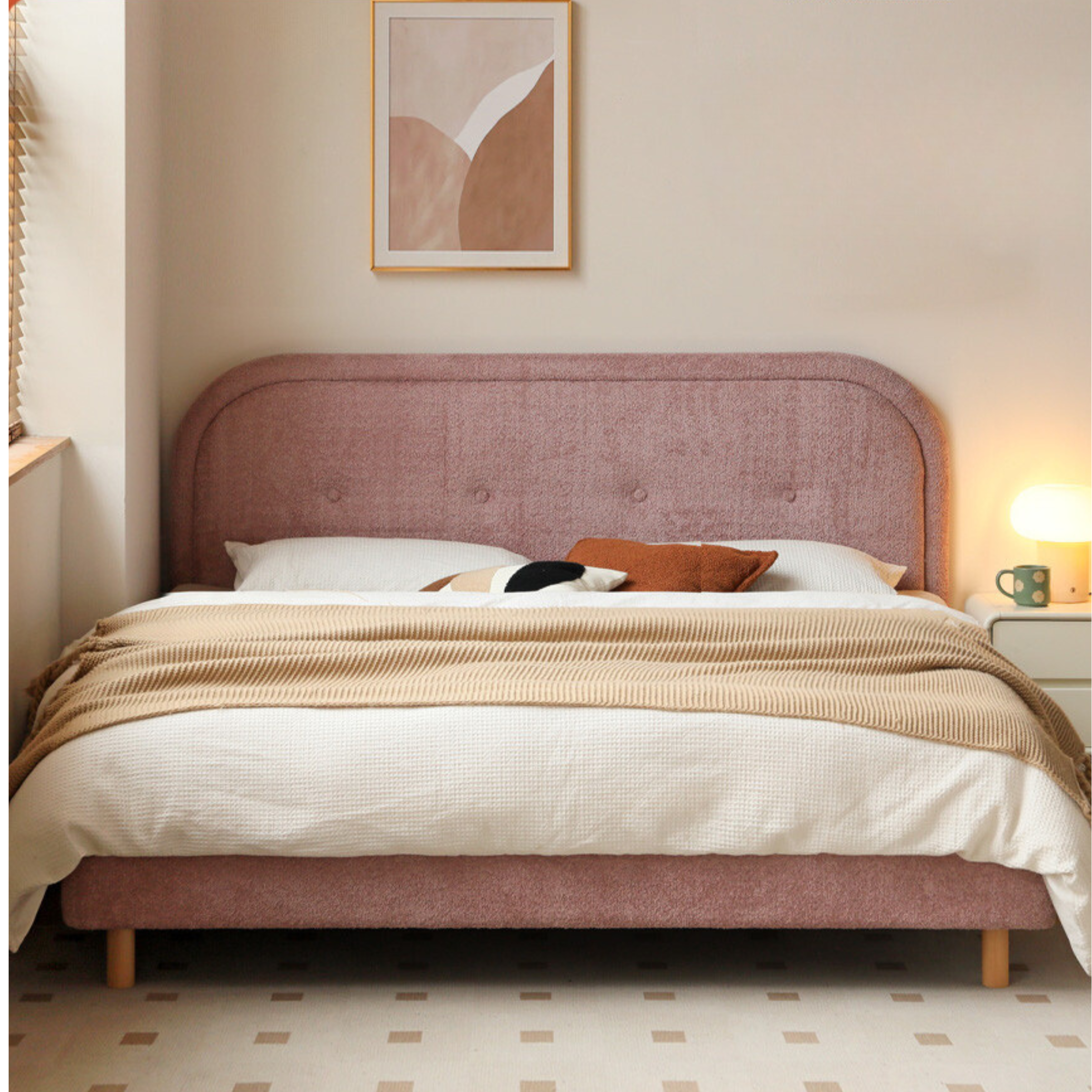 Fabric Pink Bed French Style