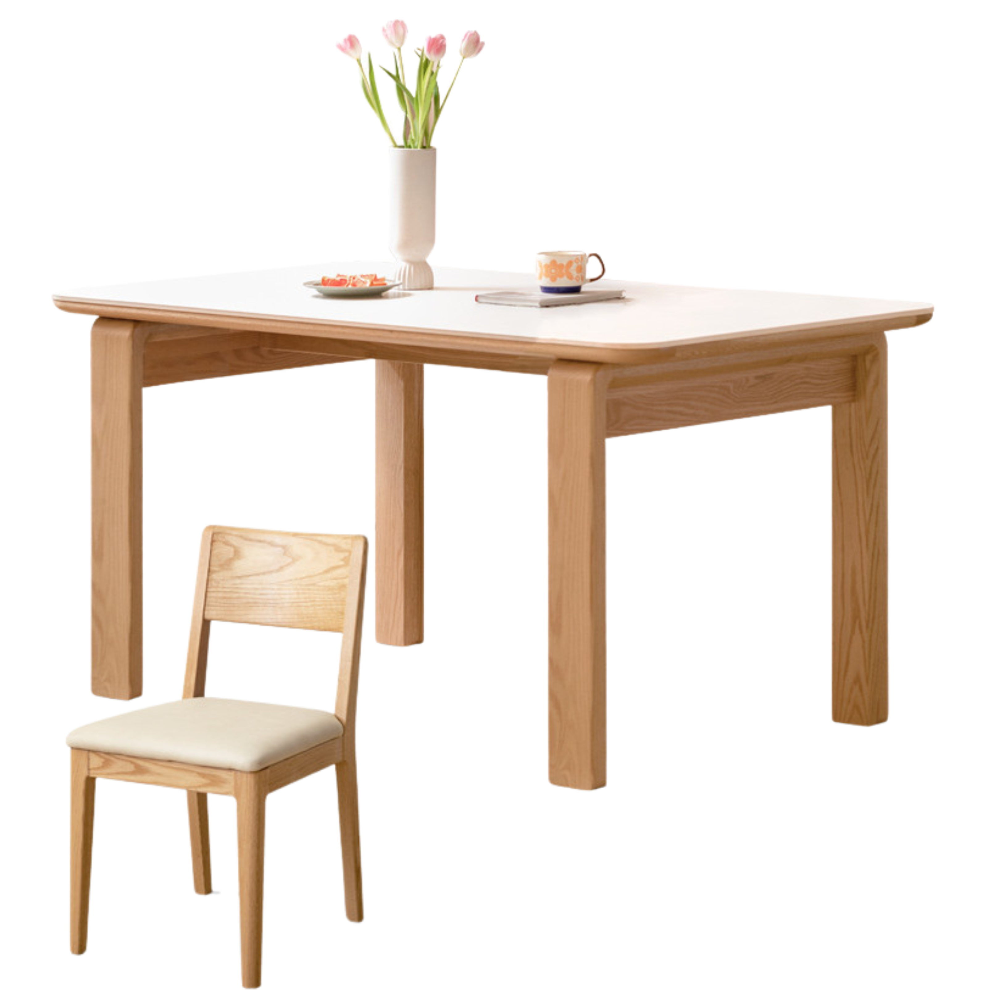 Oak Solid Wood, Solid Rubberwood Slate Dining Table