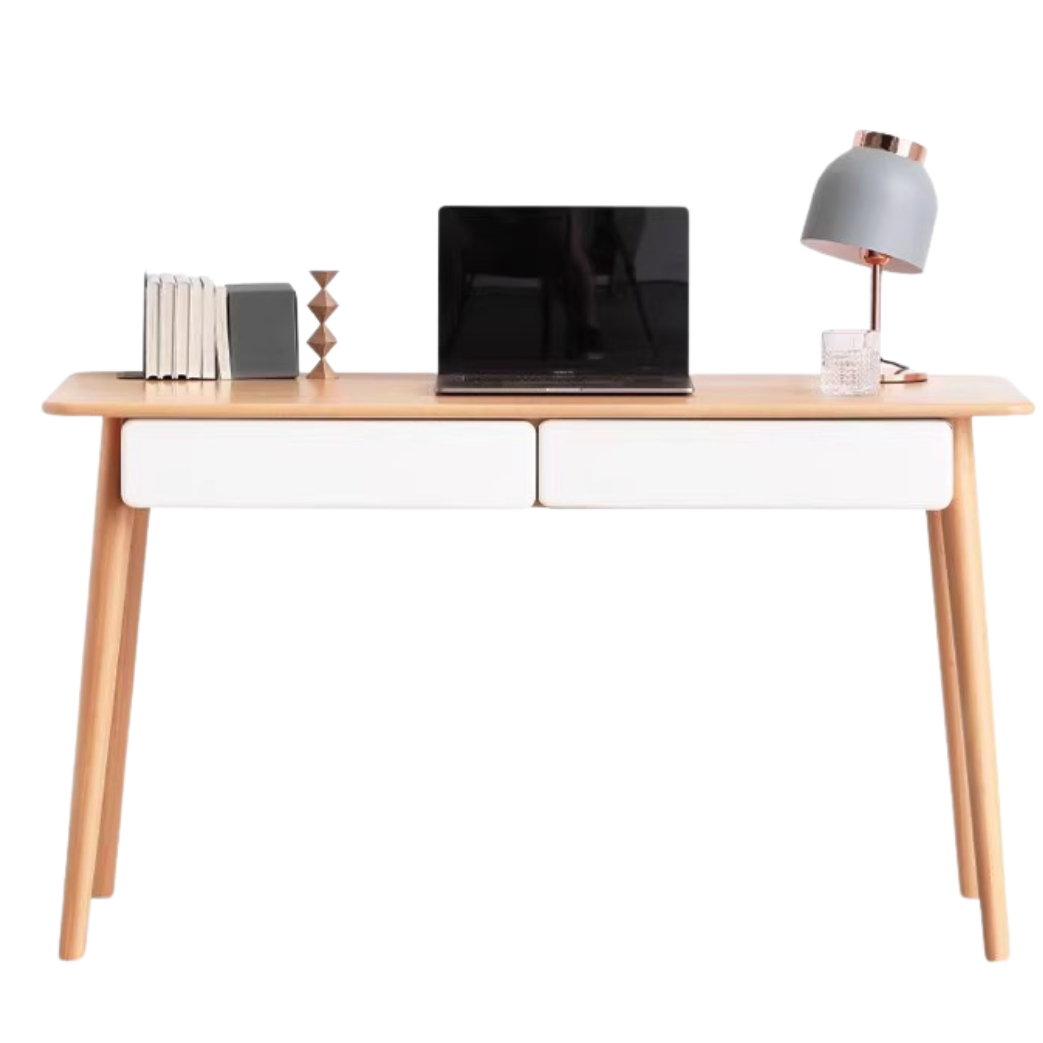 Beech Solid Wood Office Desk with 2 Drawers