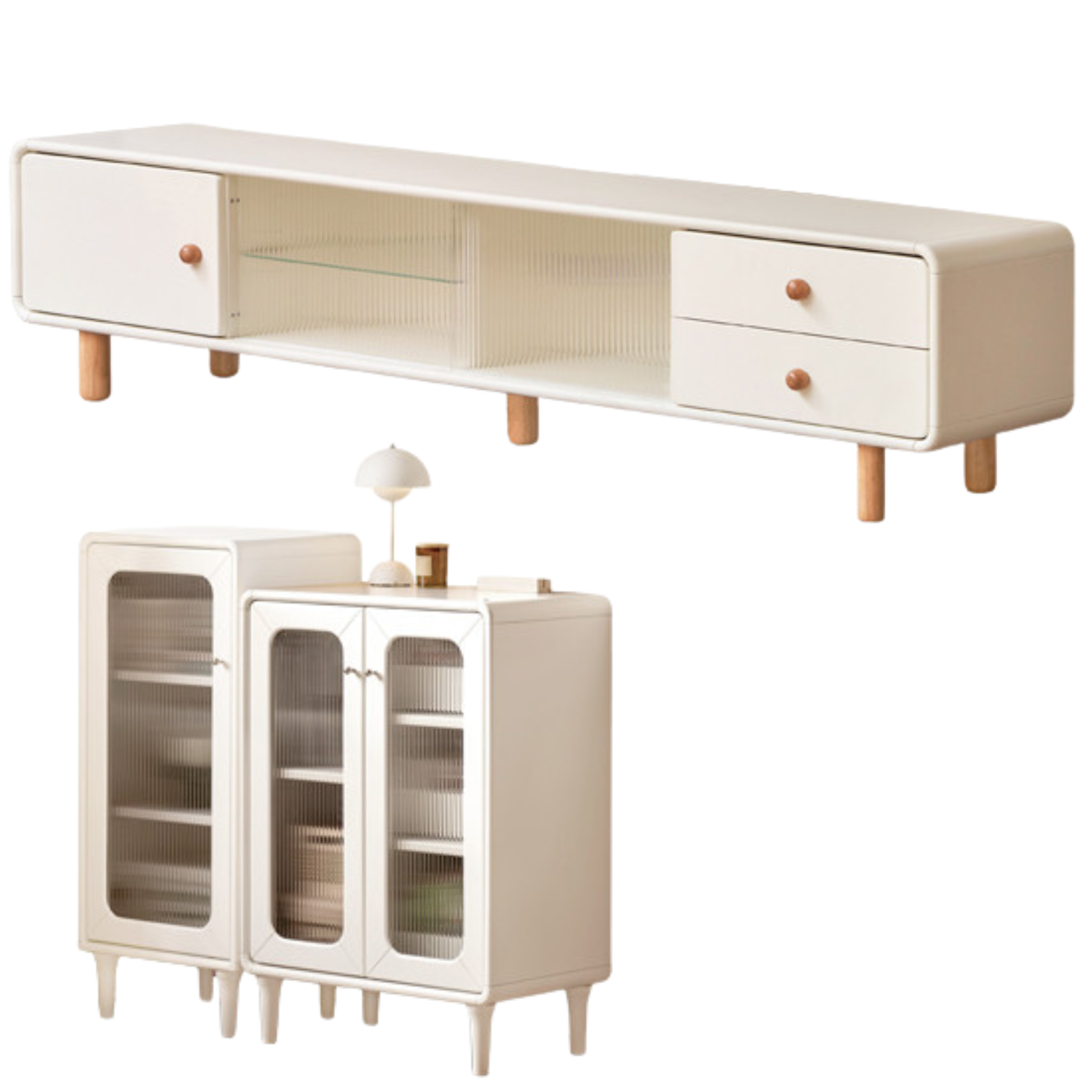 Solid Rubberwood White Floor TV Cabinet.