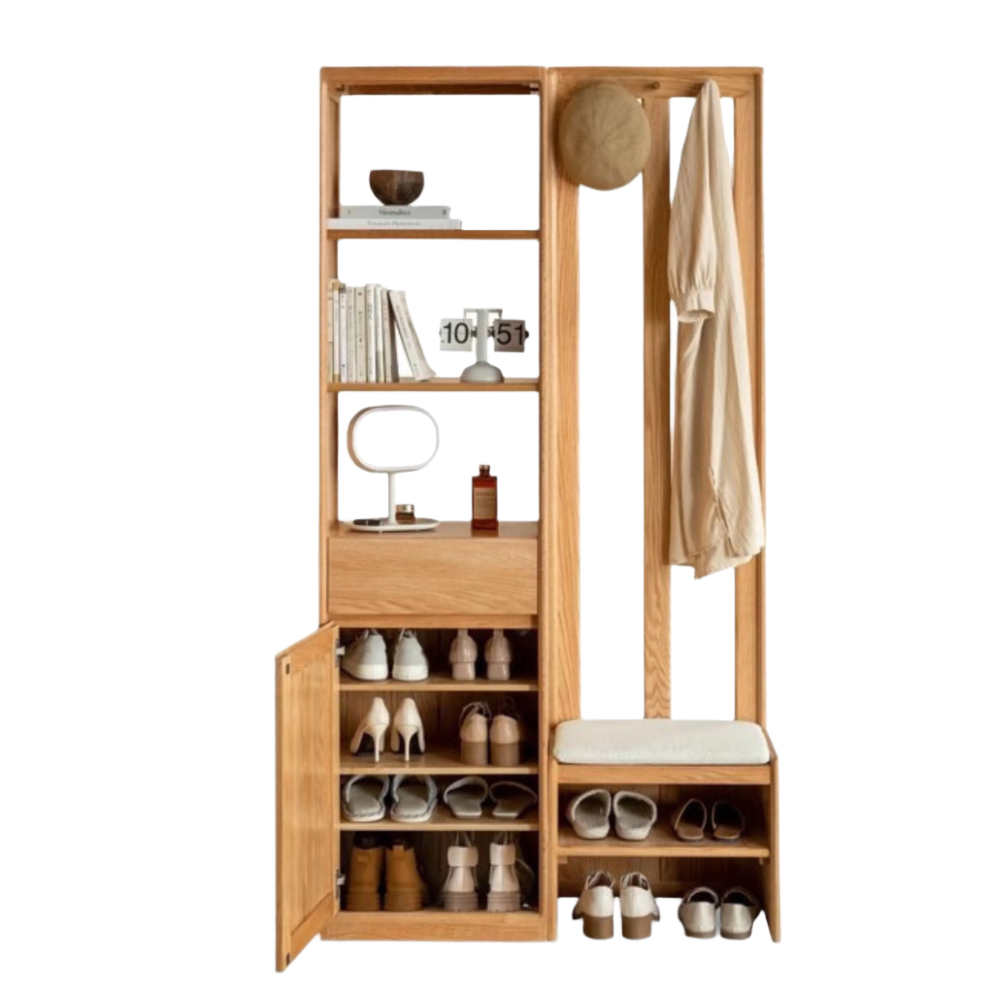 Oak Solid Wood Clothes Hangers Racks, Shoe Cabinets