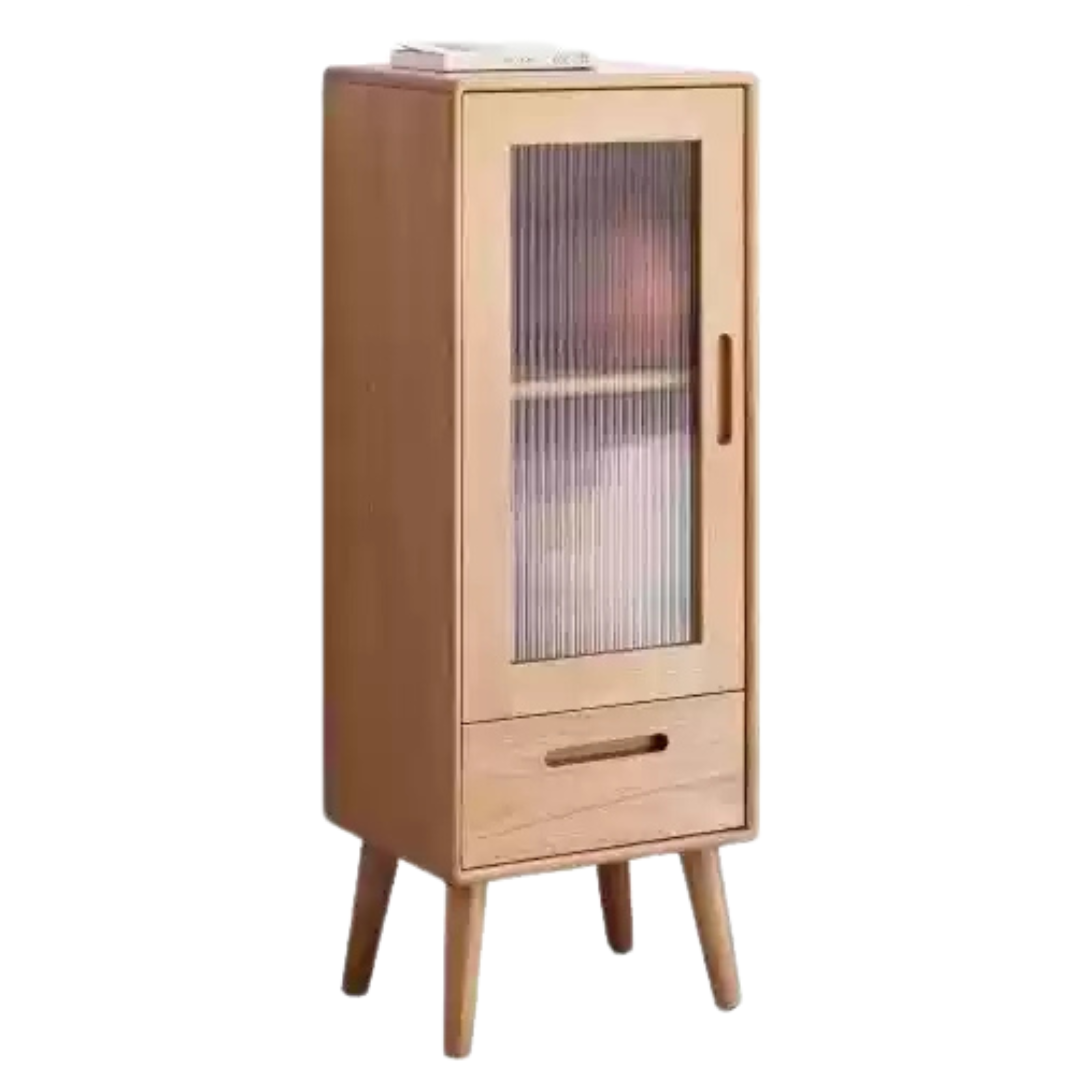 Oak Solid Wood Glass Door Display Side Cabinet