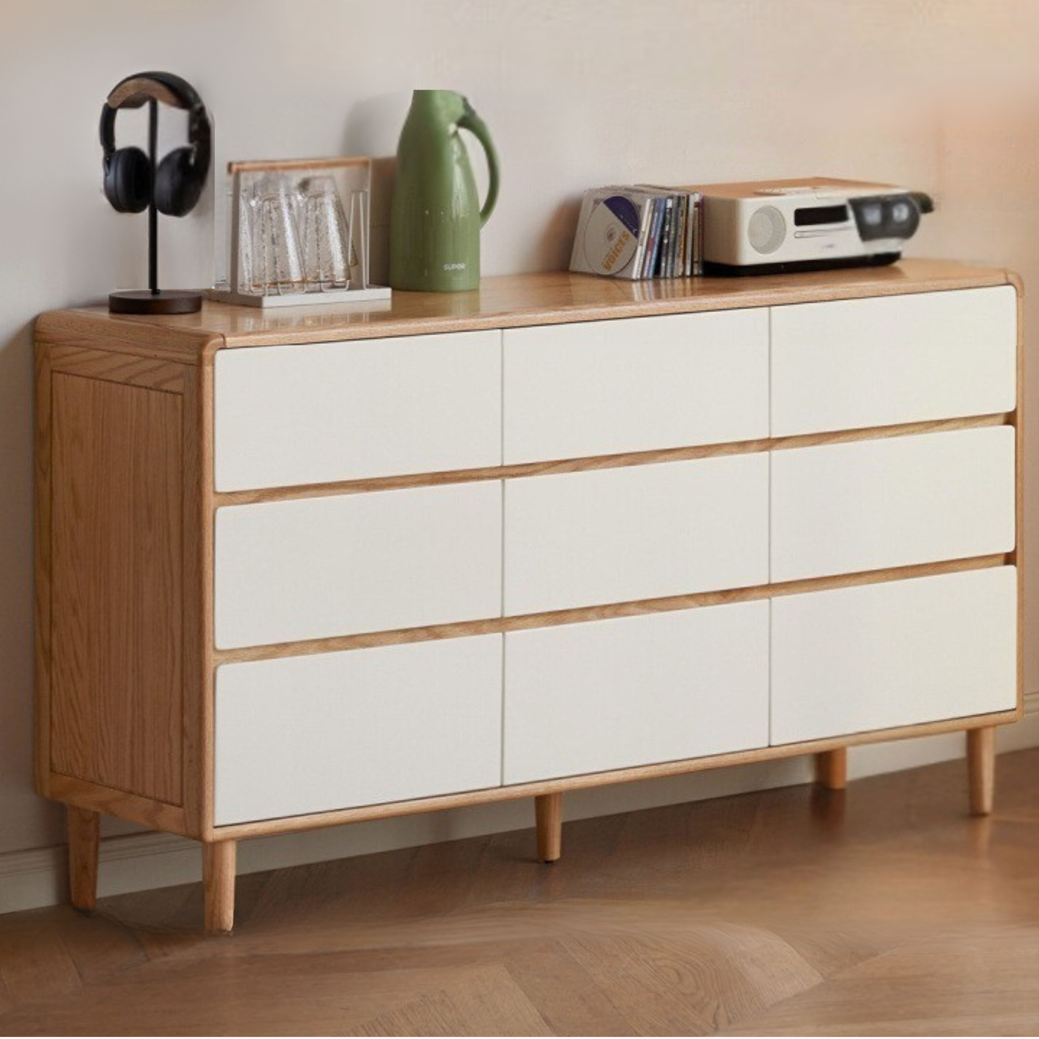 Oak Solid Wood Modern Nine Drawer Cabinet