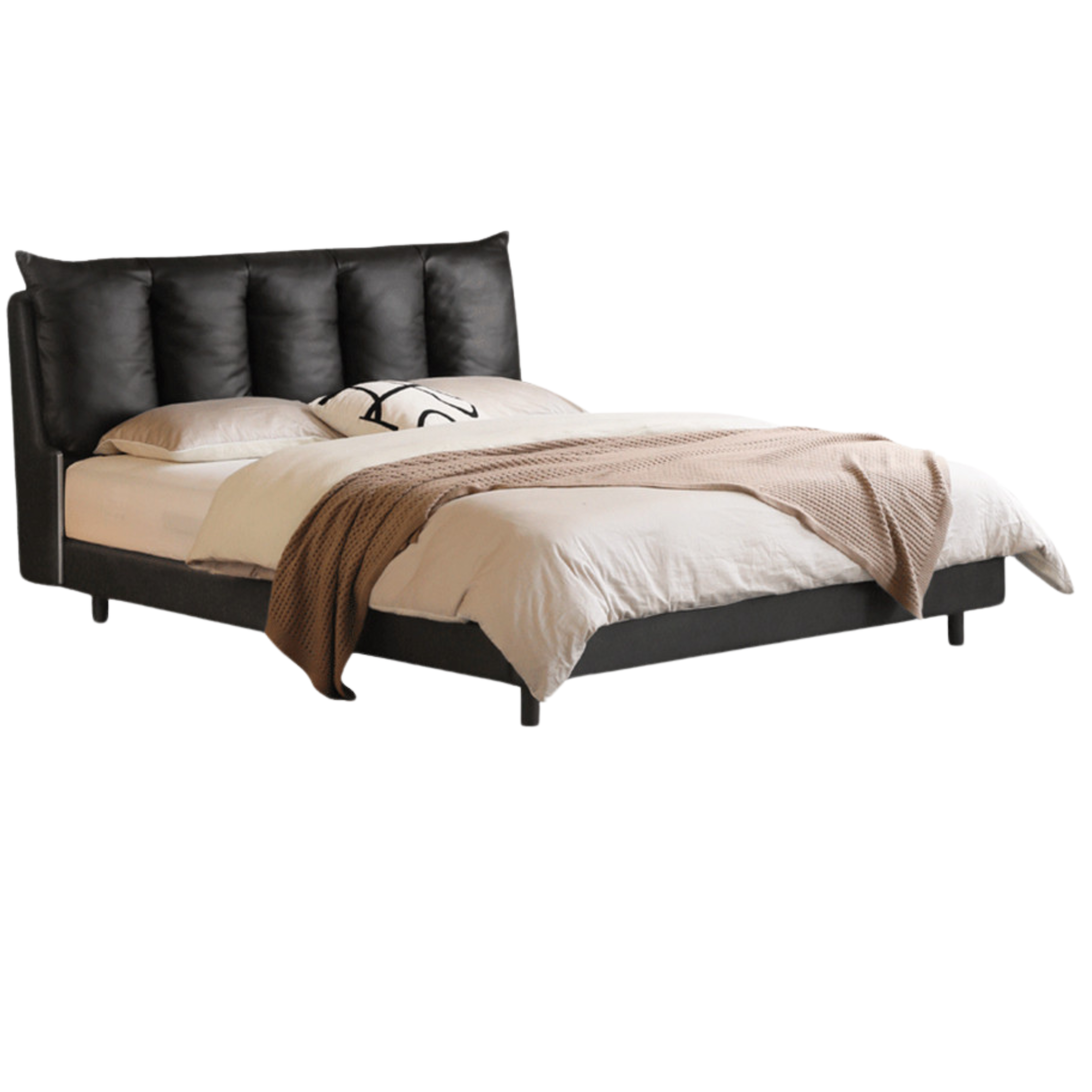 First Layer of Yellow Cowhide Italian Light Luxury Black Bed