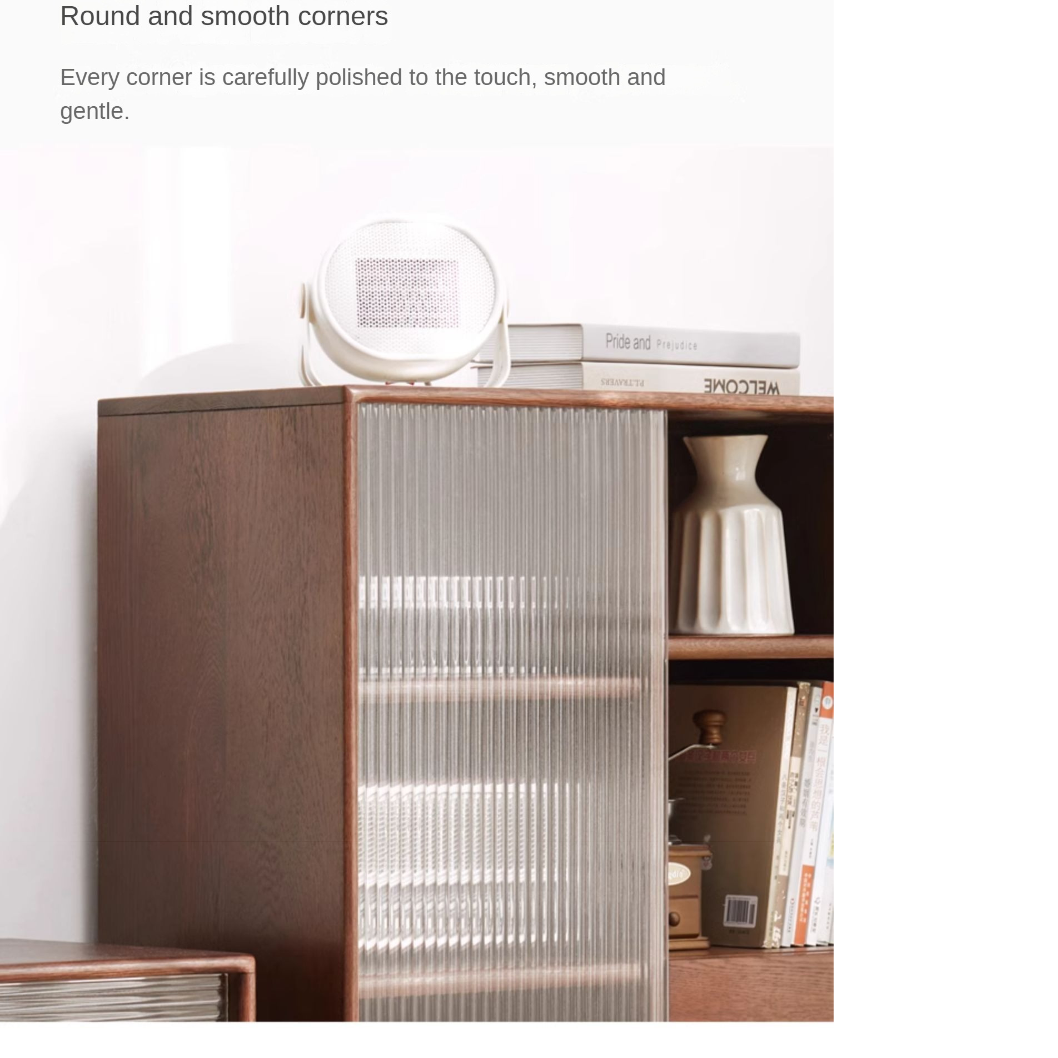 Oak Solid Wood Side Cabinet Glass Door Small Bookcase