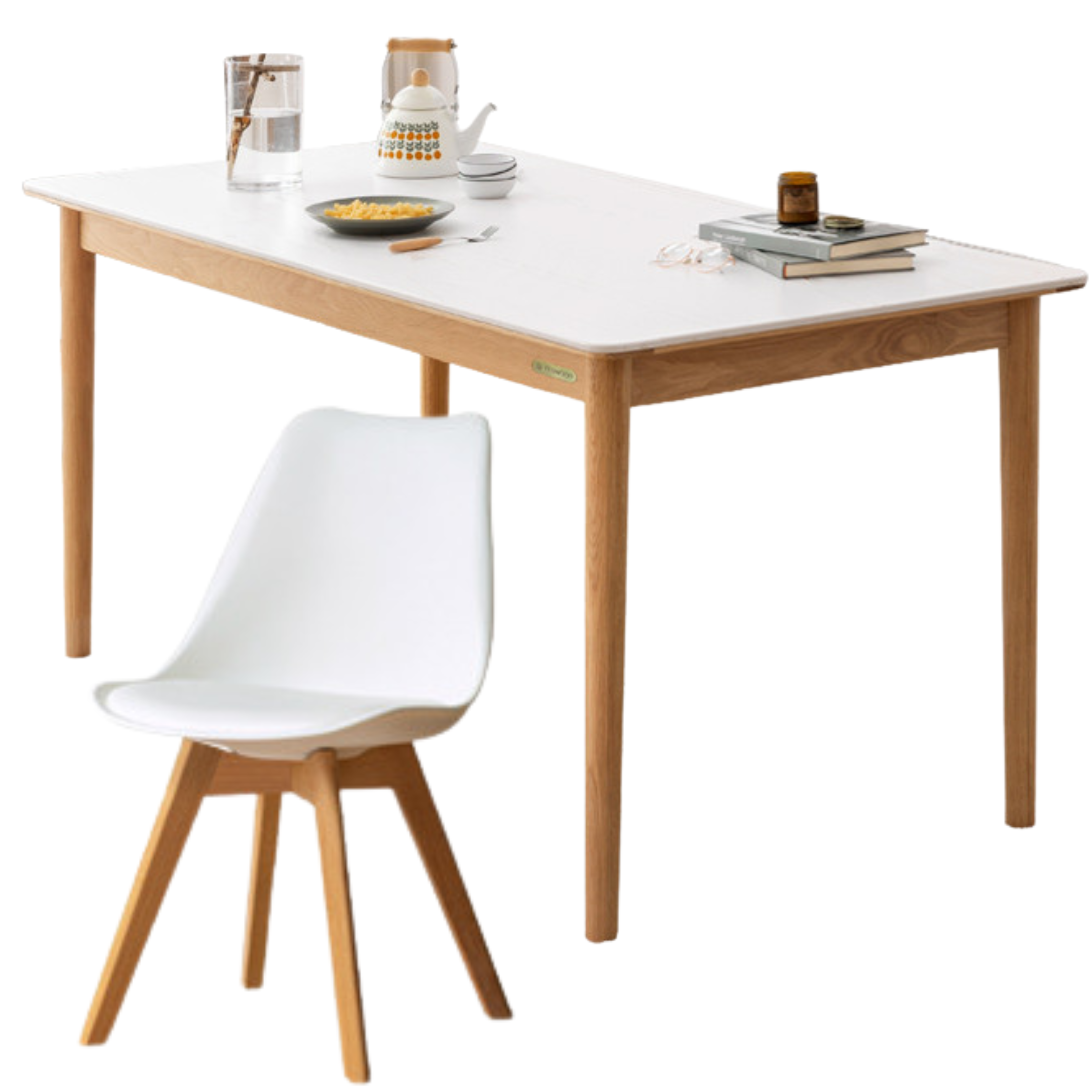 Oak, Beech Solid Wood Dining Table With Rock Slab Surface