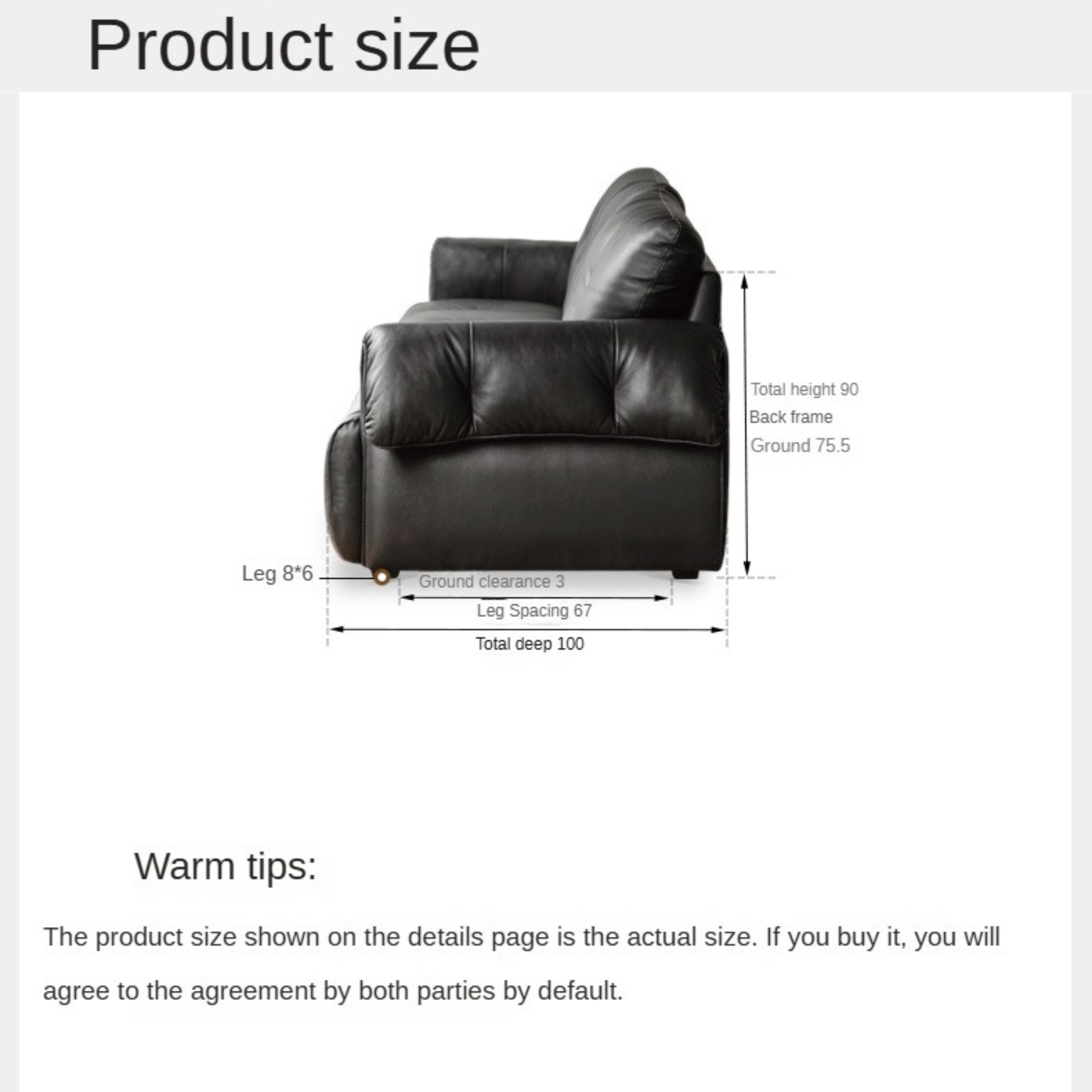 Top Layer Cowhide Leather Straight Sofa,