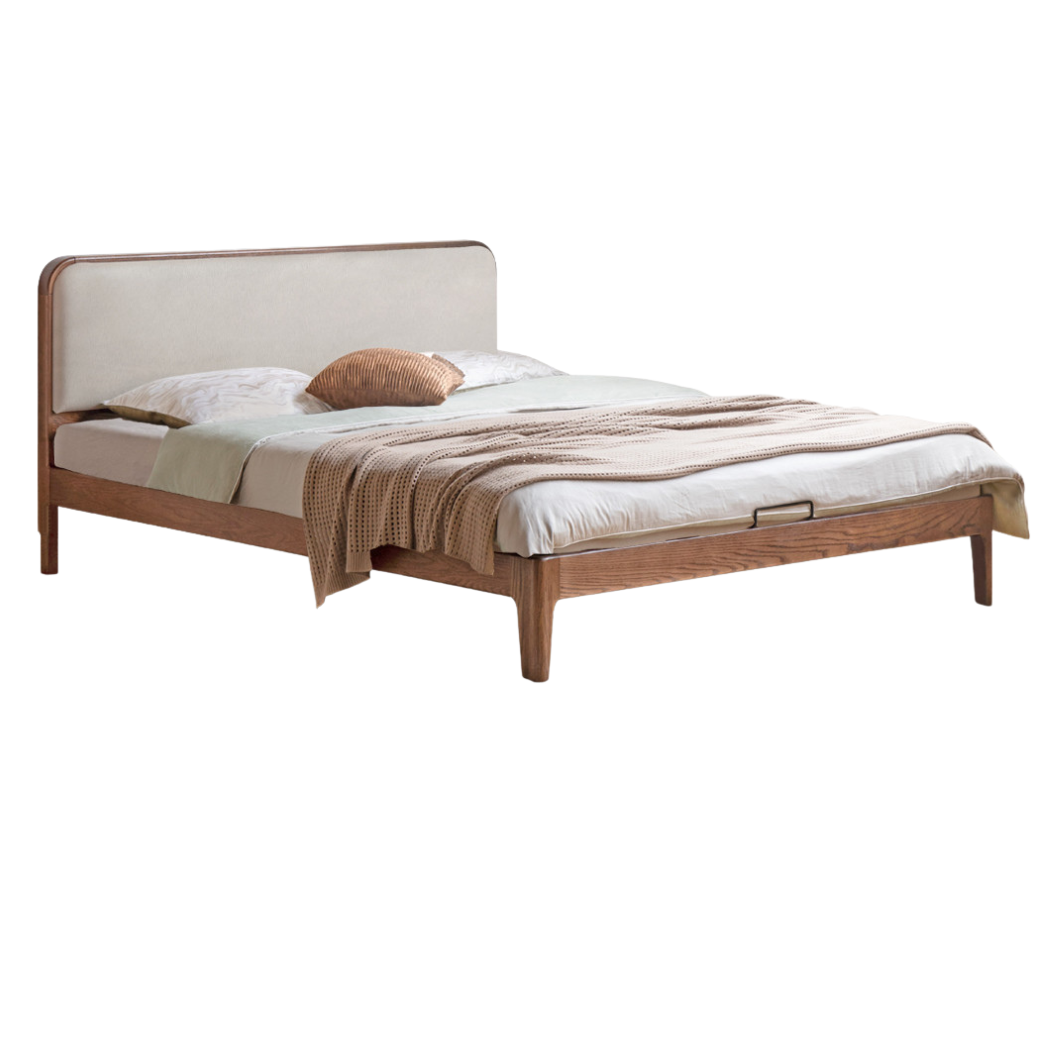 Rubber wood, Oak Solid Wood Bed Technology Fabric