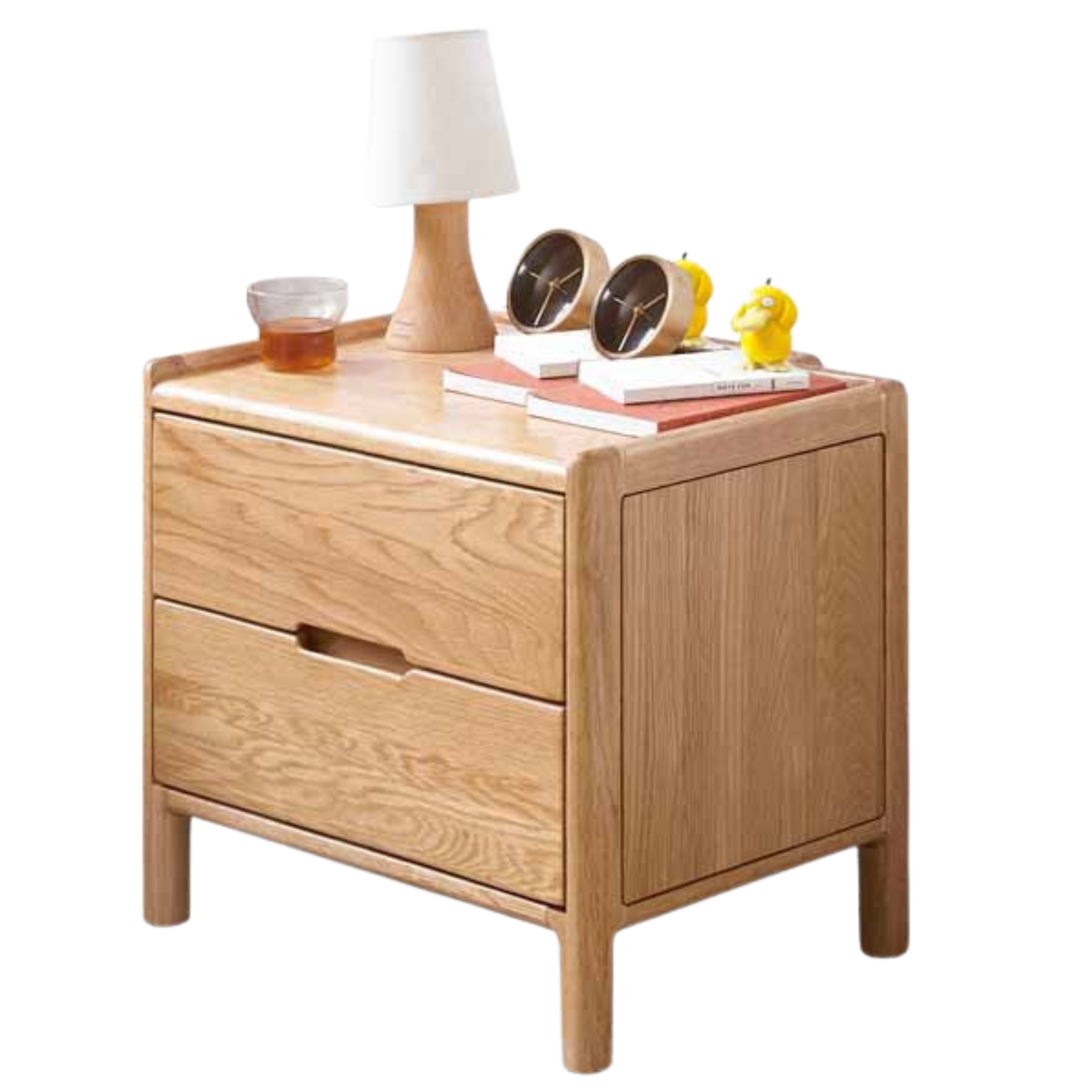 Oak Solid Wood, Solid Rubberwood Nordic Modern Nightstand.