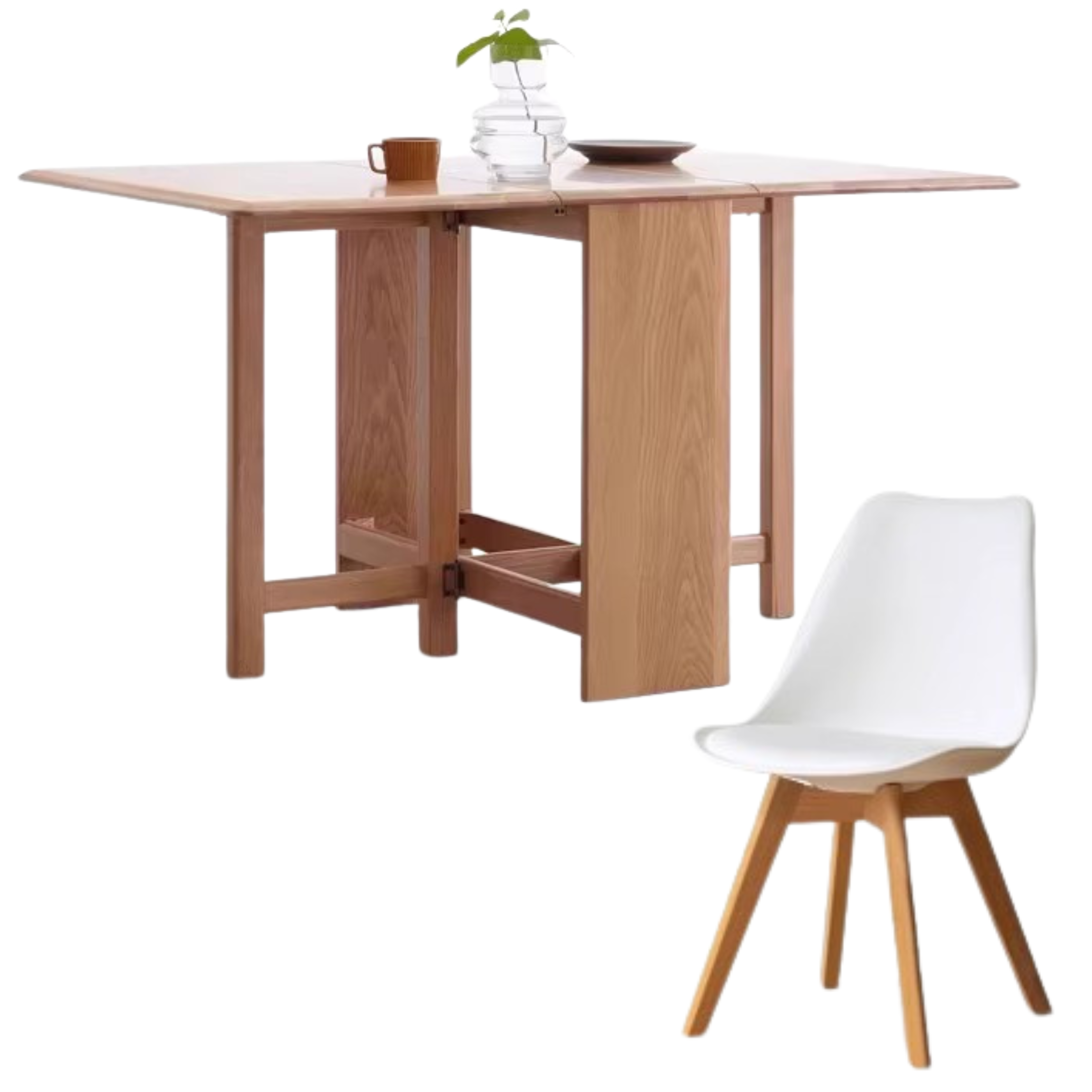 Oak Solid Wood Folding Table, Retractable Dining Table