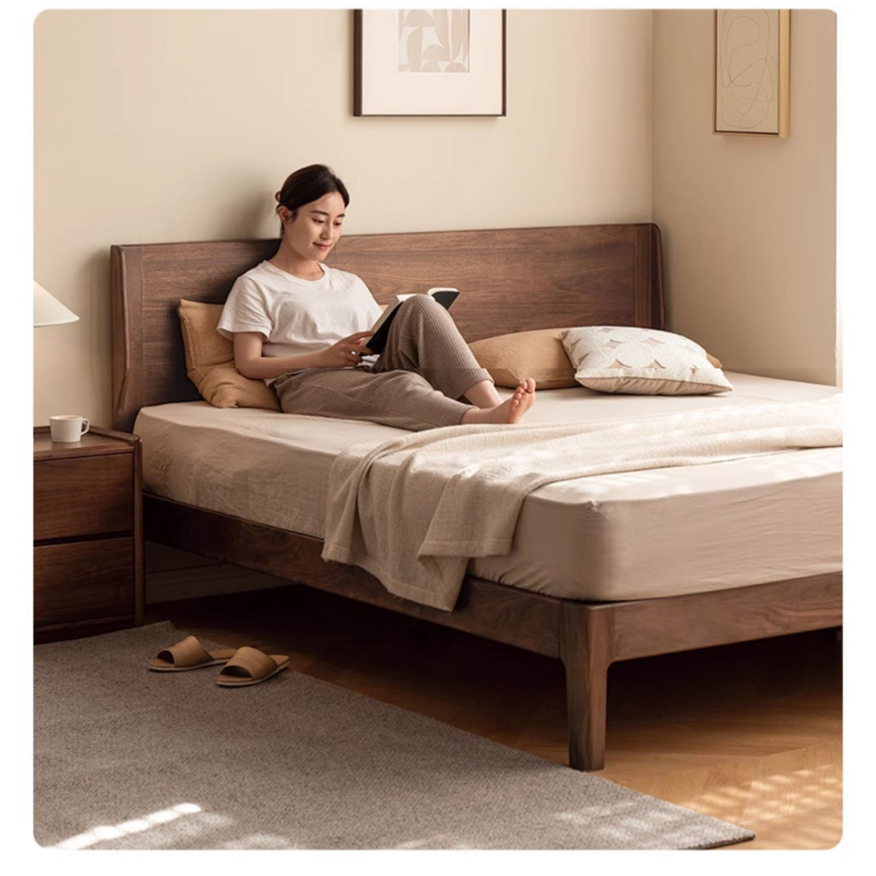 North American Black Walnut Solid Wood Large Bed