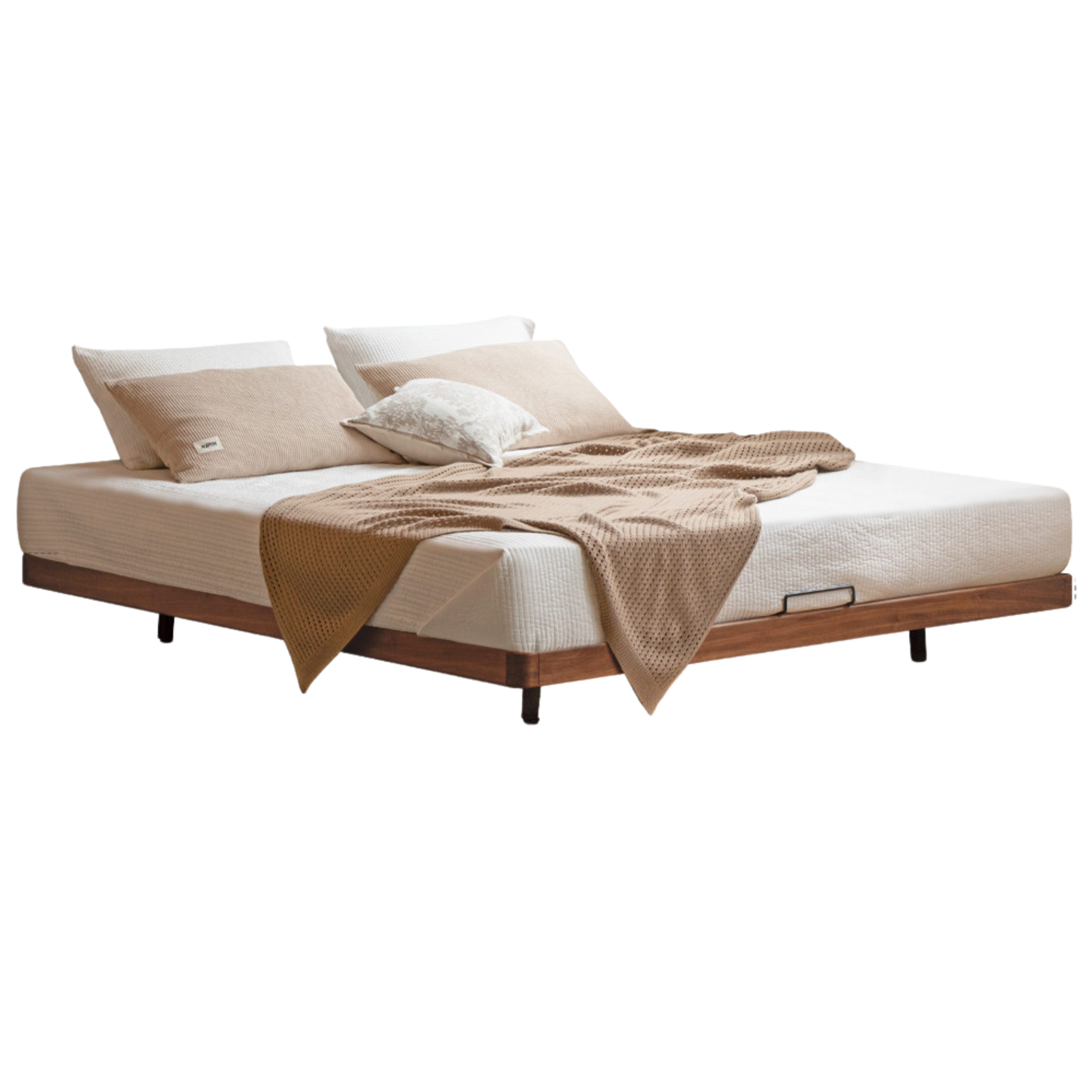 Black Walnut, Oak Solid Wood platform bed, headboard-free Suspended Bed