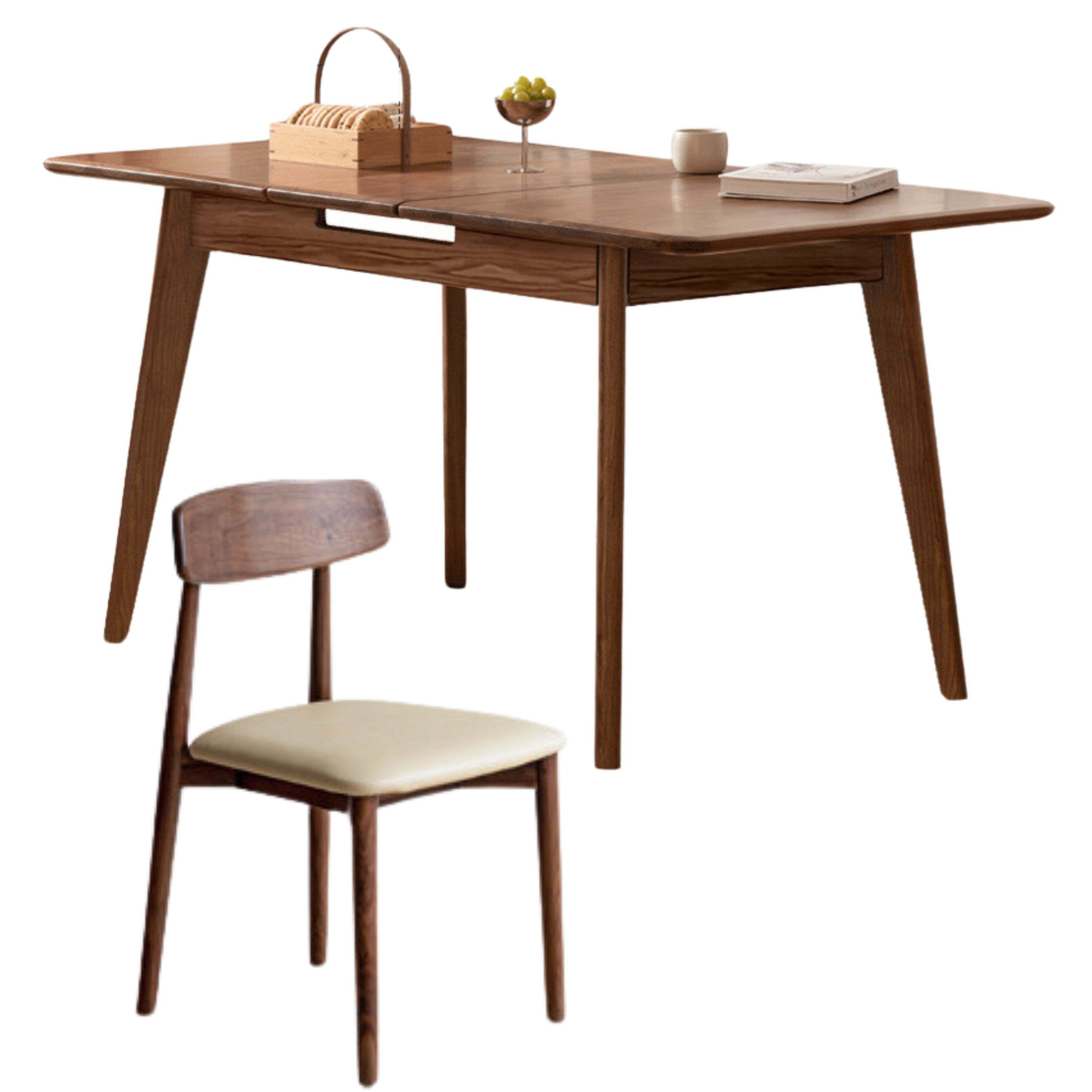 Black Walnut, Ash Solid Wood Telescopic Retractable Dining Table