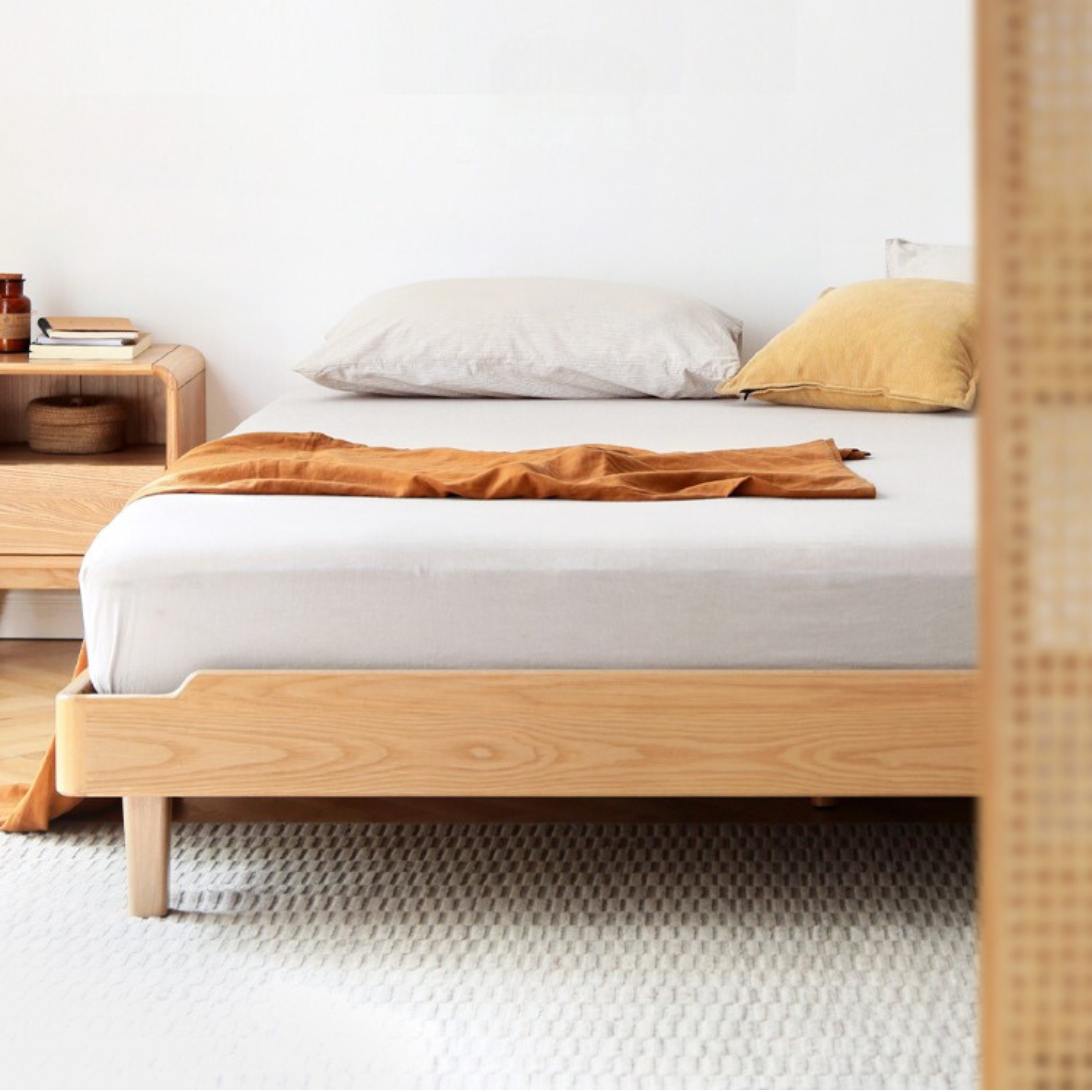 Ach, Oak solid wood platform bed, headboard-free bed