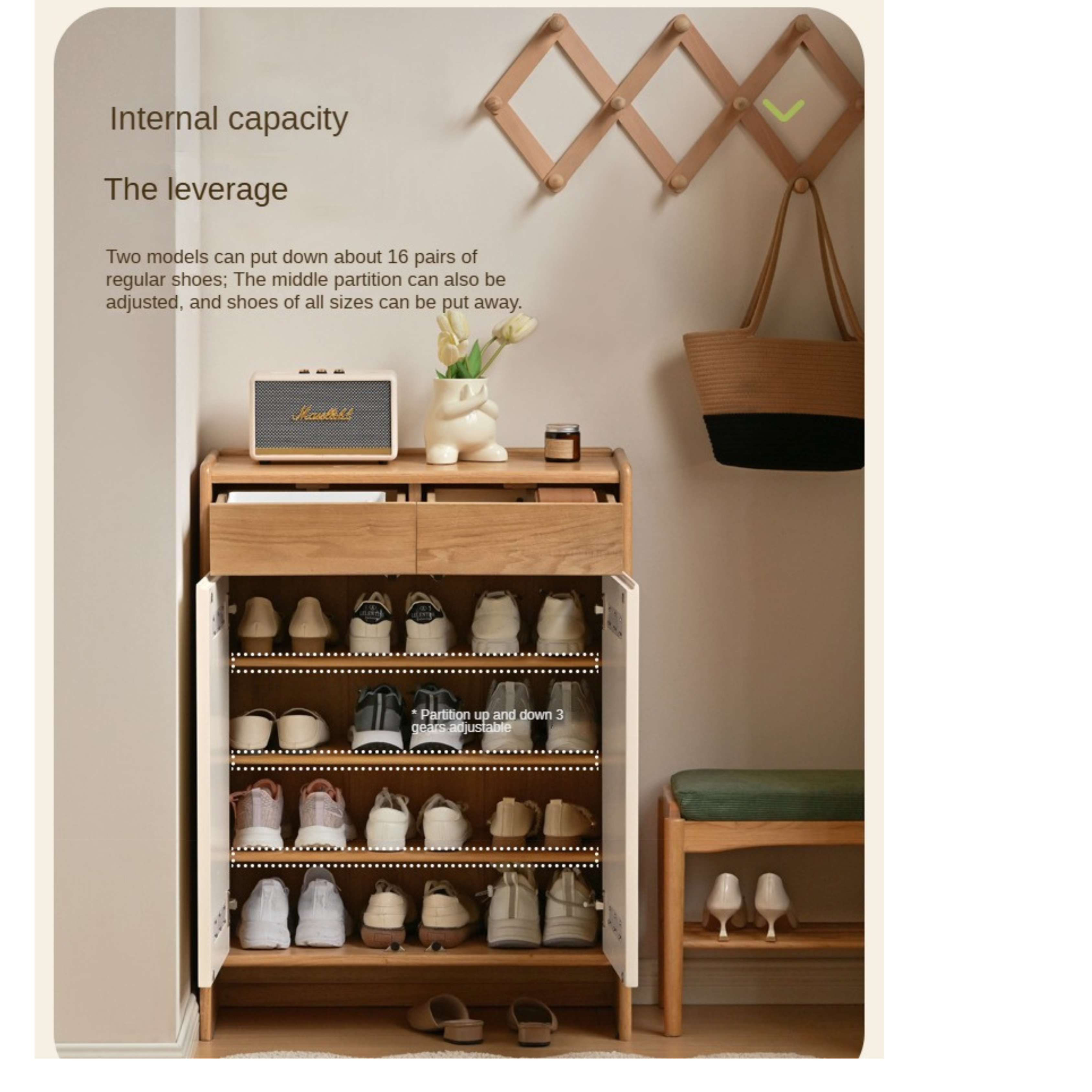 Beech Solid Wood Multi-Colored Shoe Cabinet