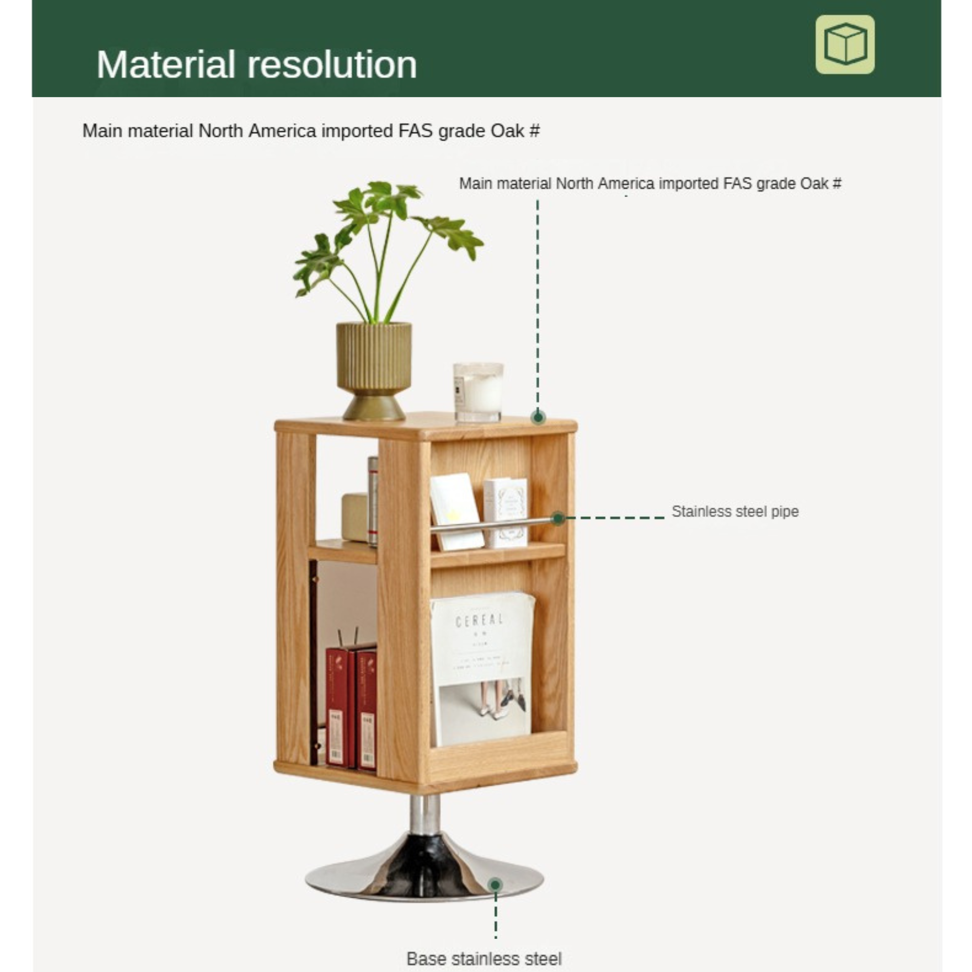 Oak Solid Wood Rotating Side Cabinet.