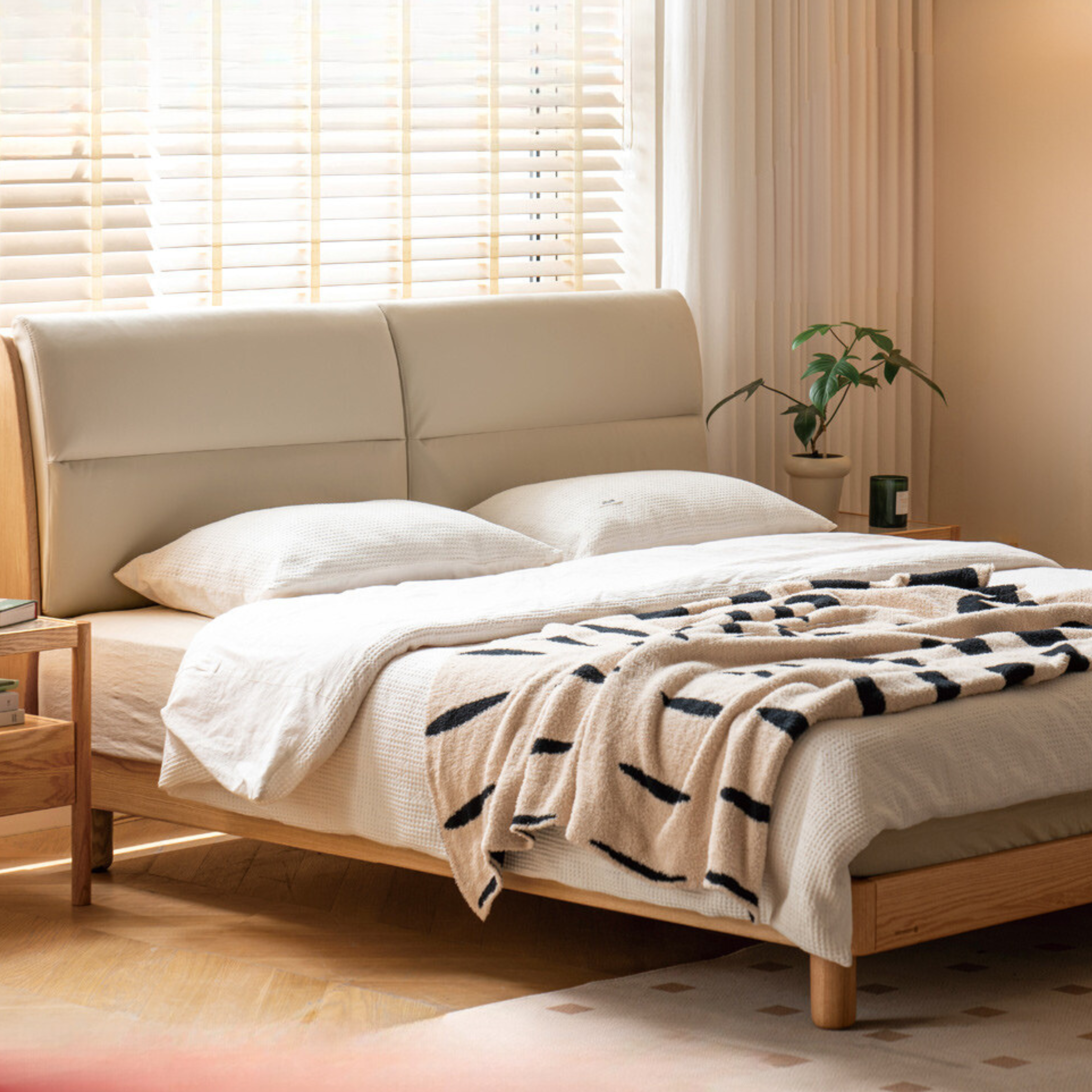 Oak solid wood bed modern simple