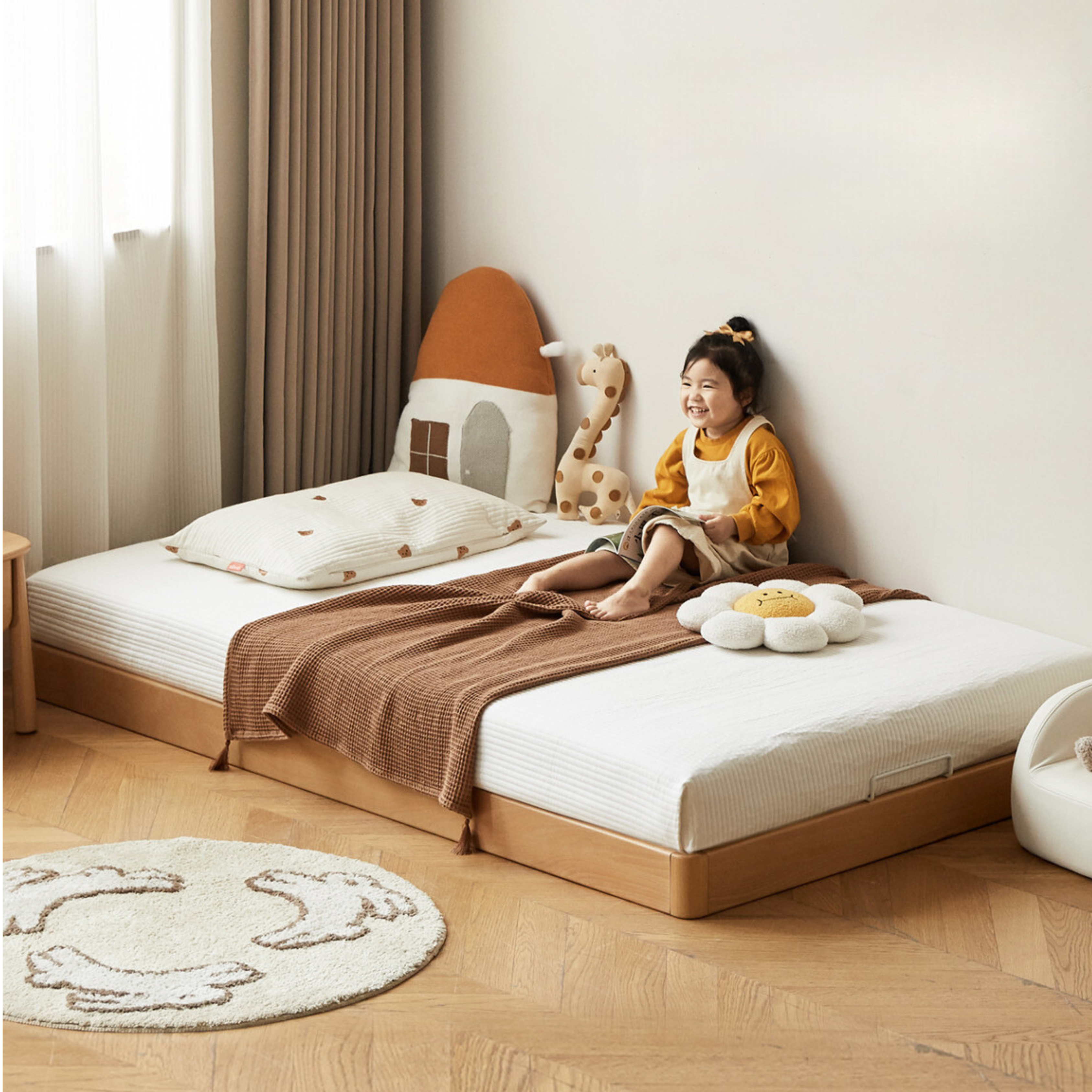 Beech Solid Wood Children's Splicing platform bed, headboard-free bed