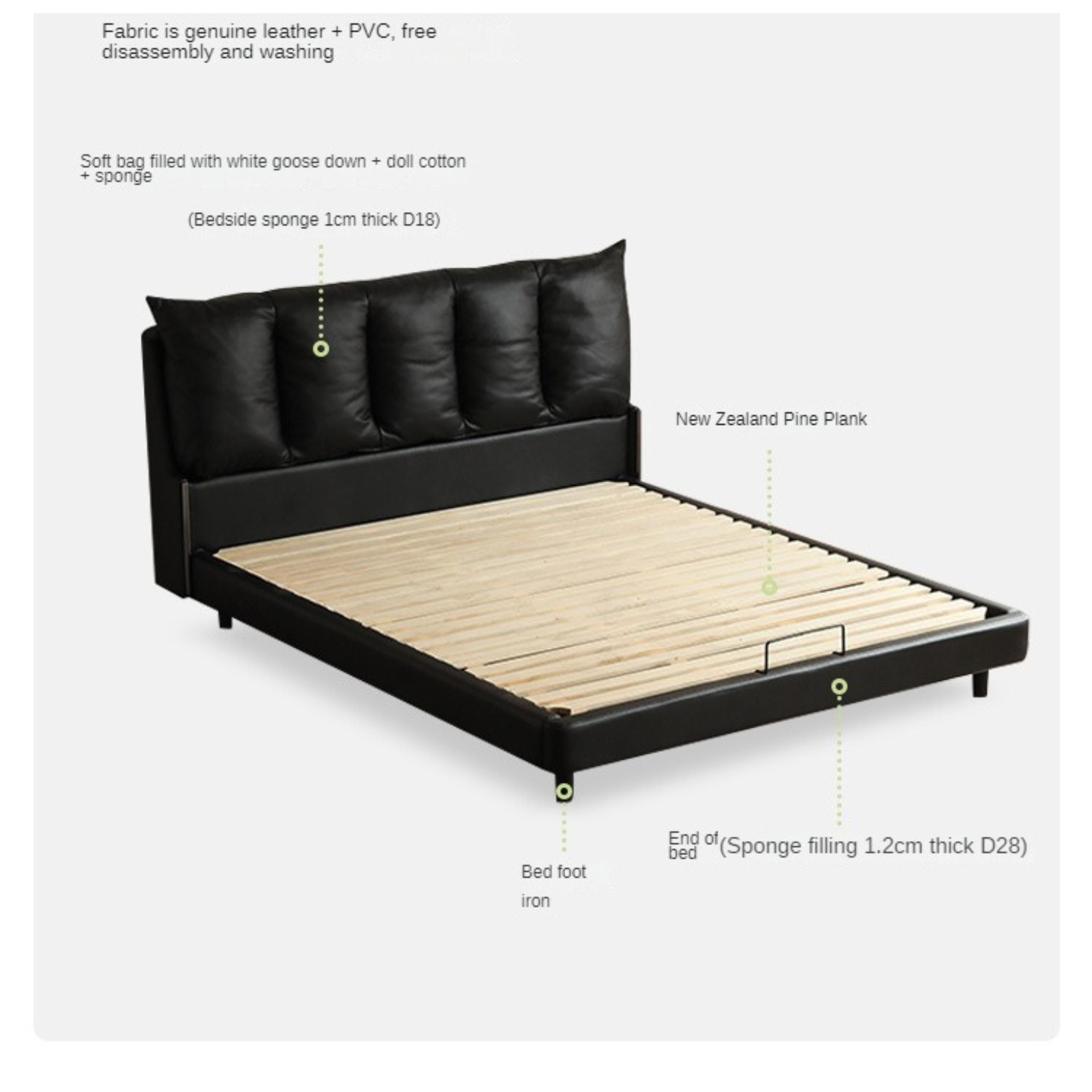 First layer of yellow cowhide Italian light luxury black Bed