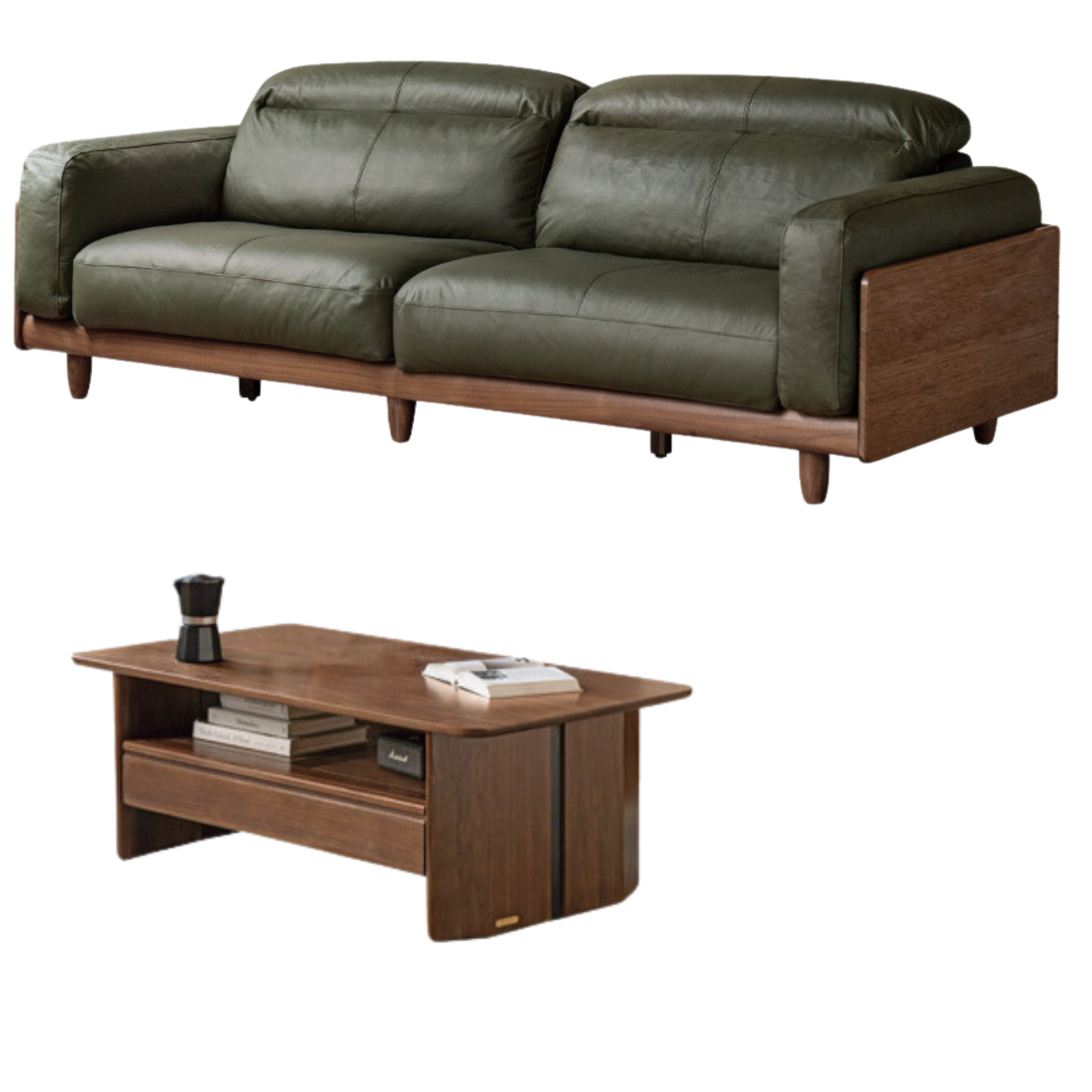 Black Walnut, Poplar Solid Wood Leather Sofa Italian Light Luxury.