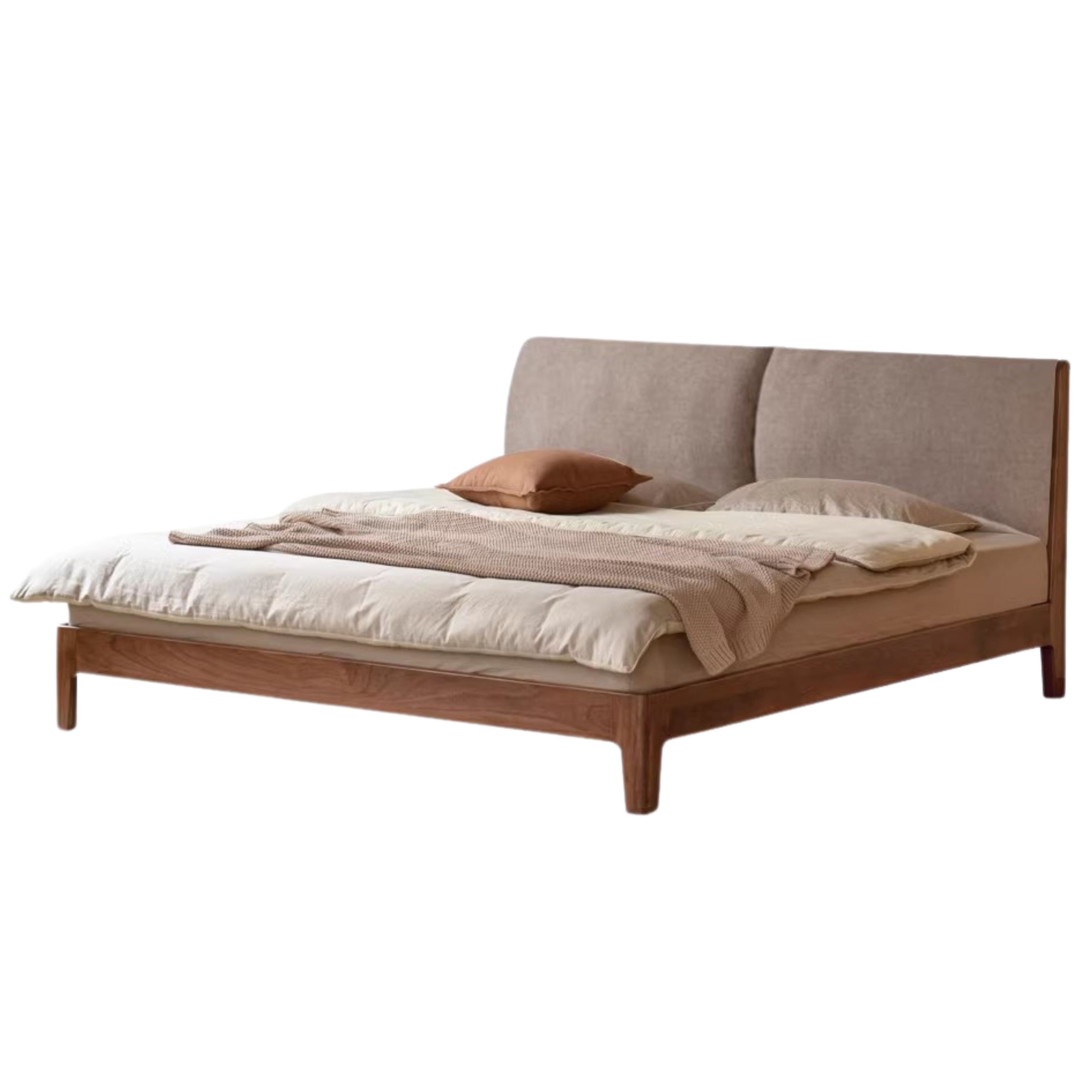 Beech, Oak, Black Walnut Solid Wood Fabric Soft Bed