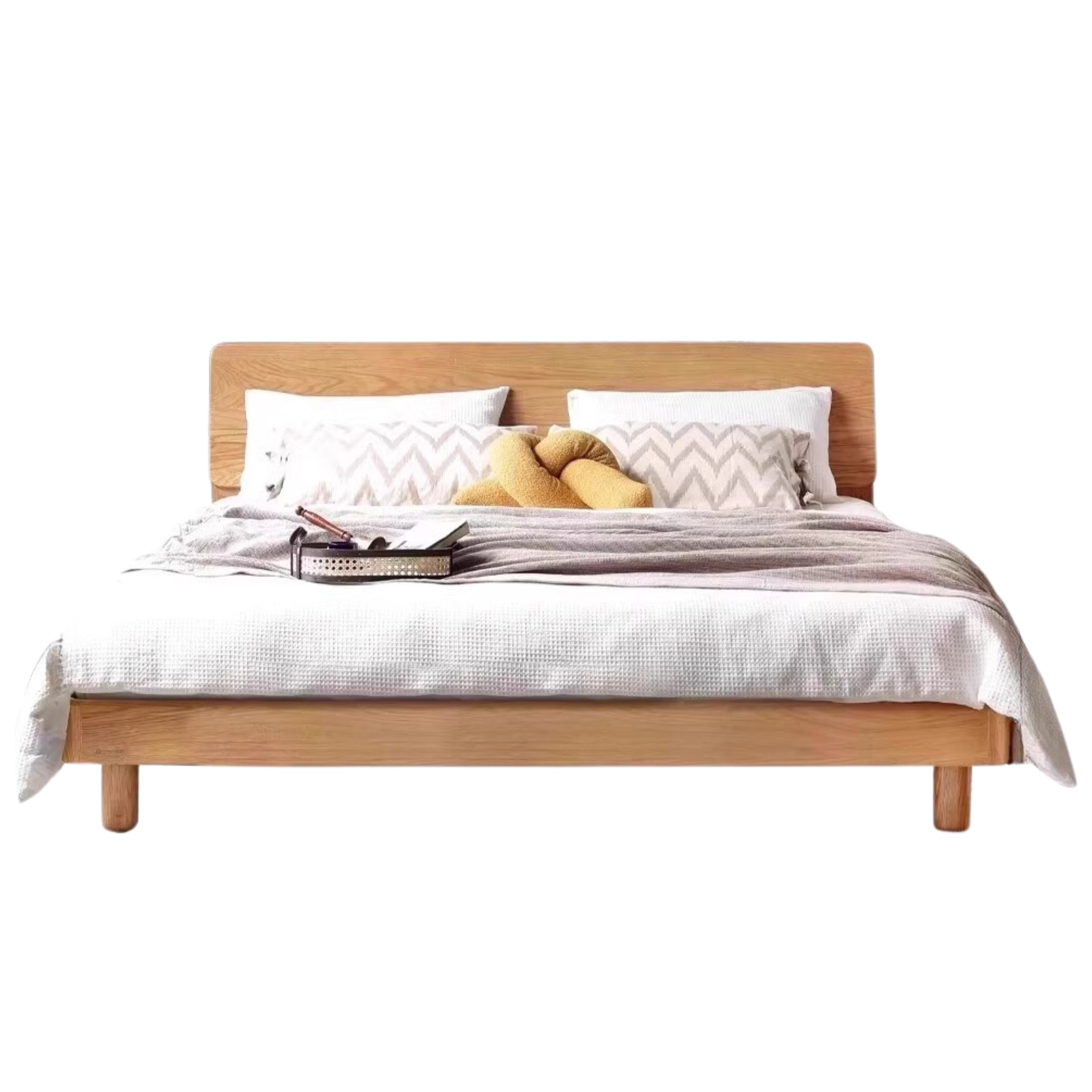 Oak Solid Wood Soft Light With Bookshelf Bed