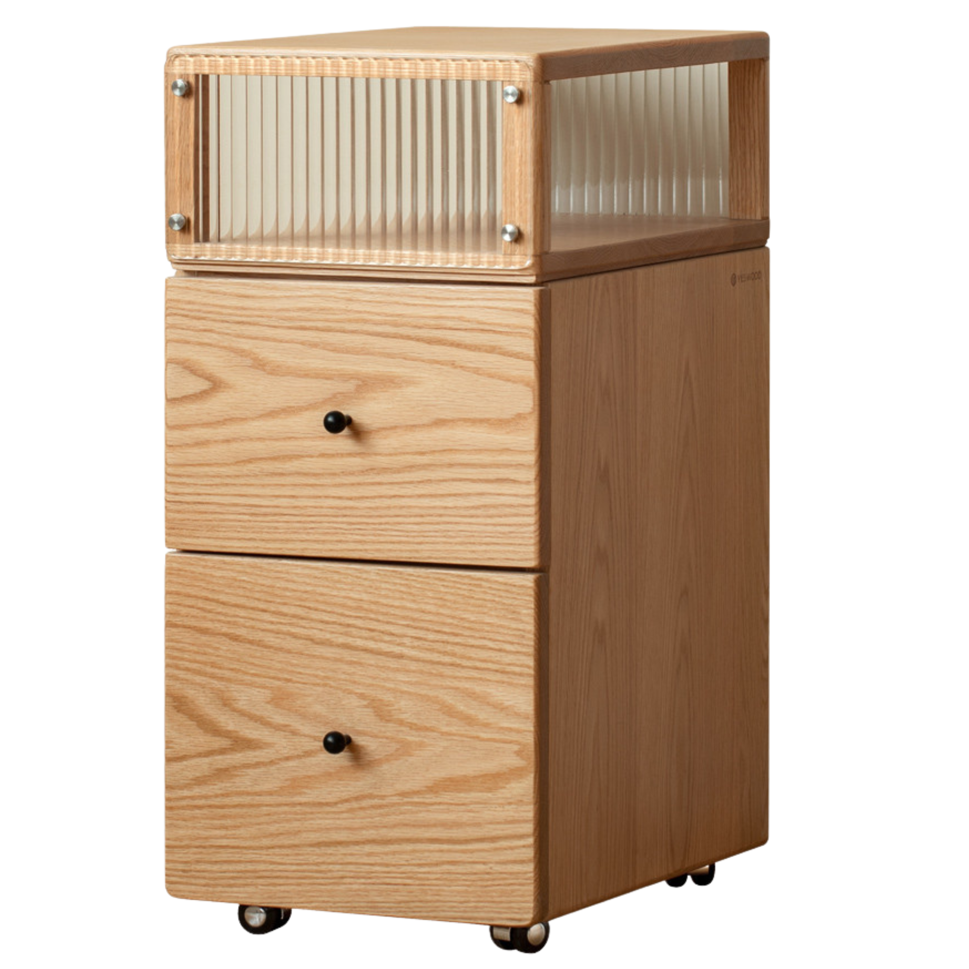 Oak Solid Wood wheel nightstand Narrow with Light)