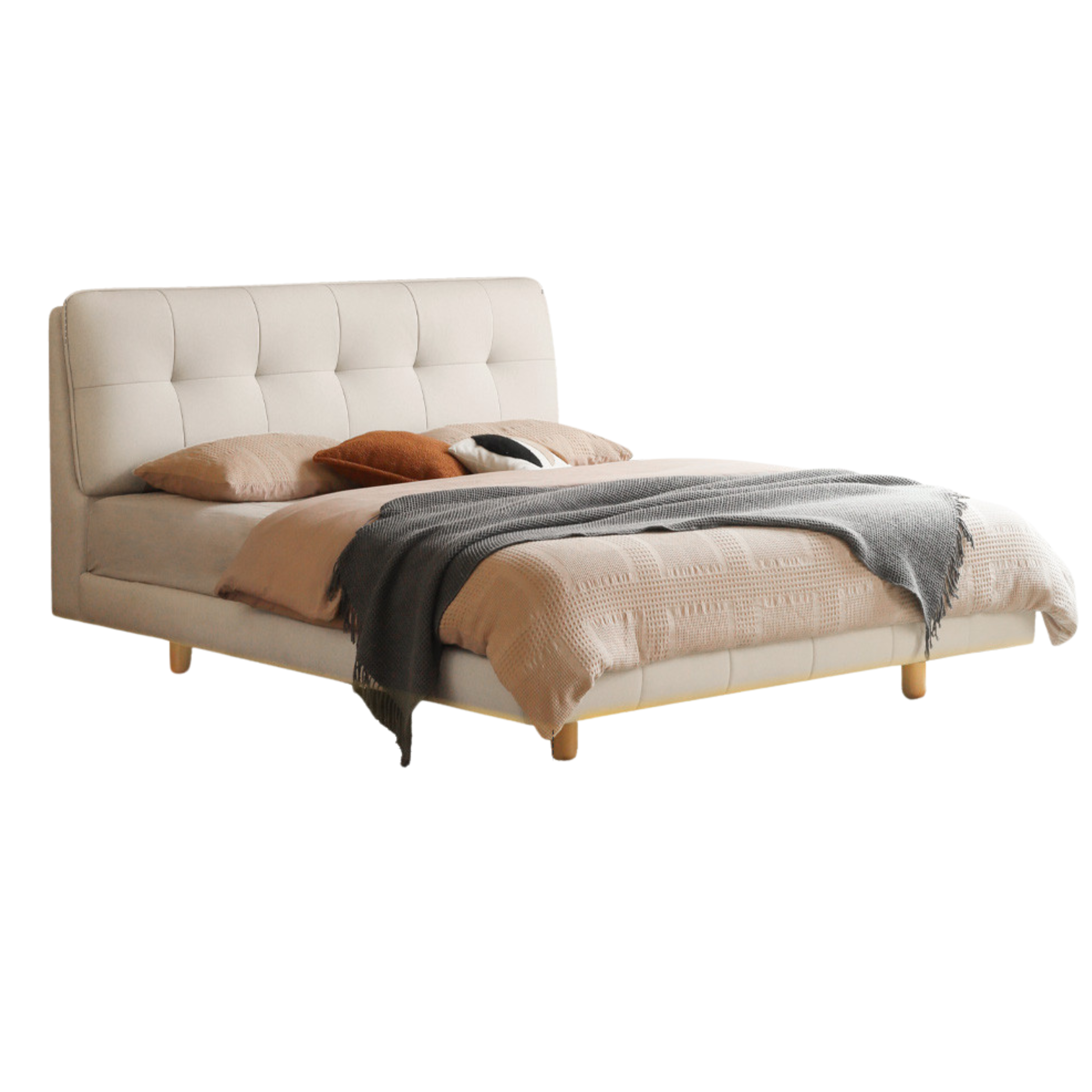 Fabric genuine leather soft bed puff cream style with light bed