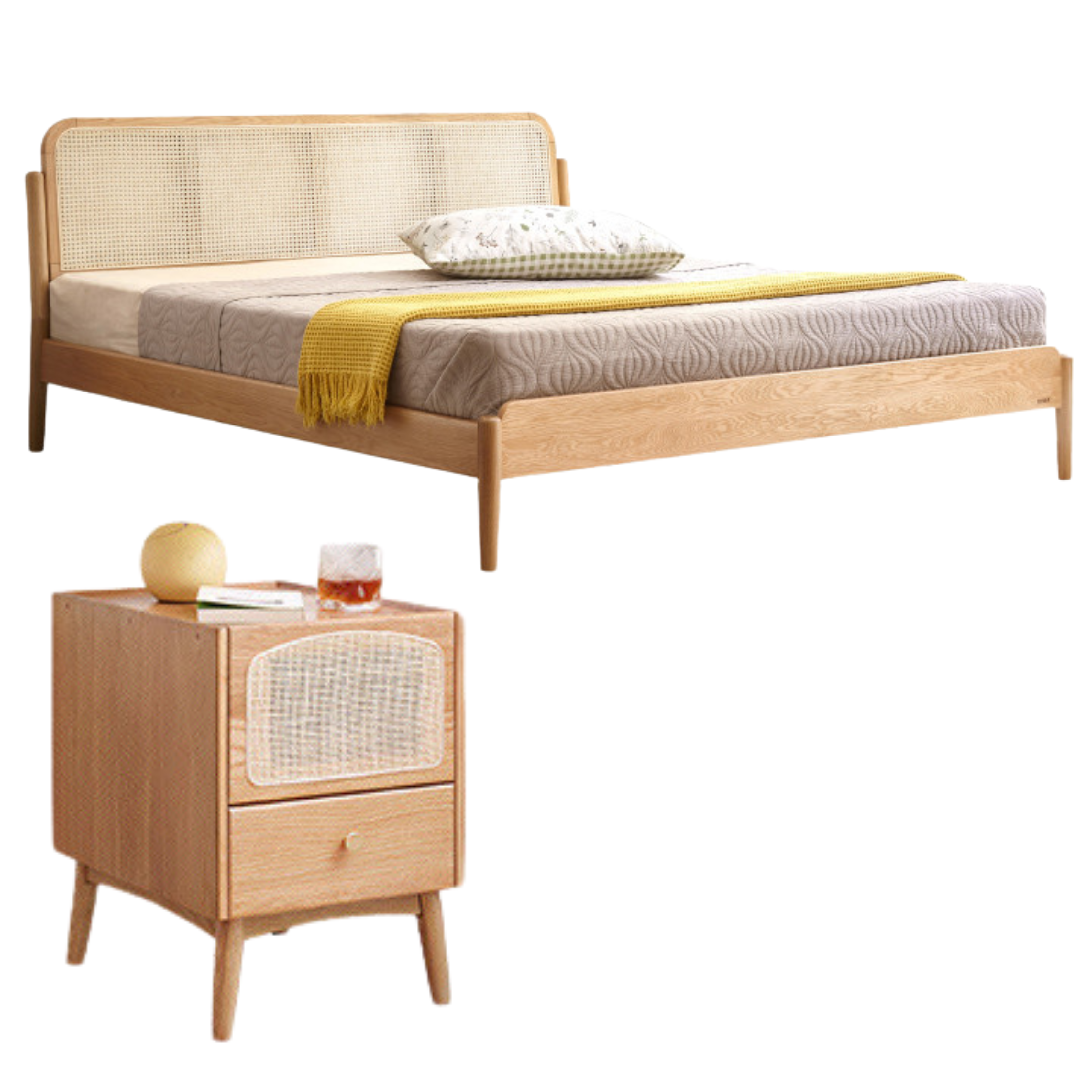 Oak Solid Wood Rattan bed