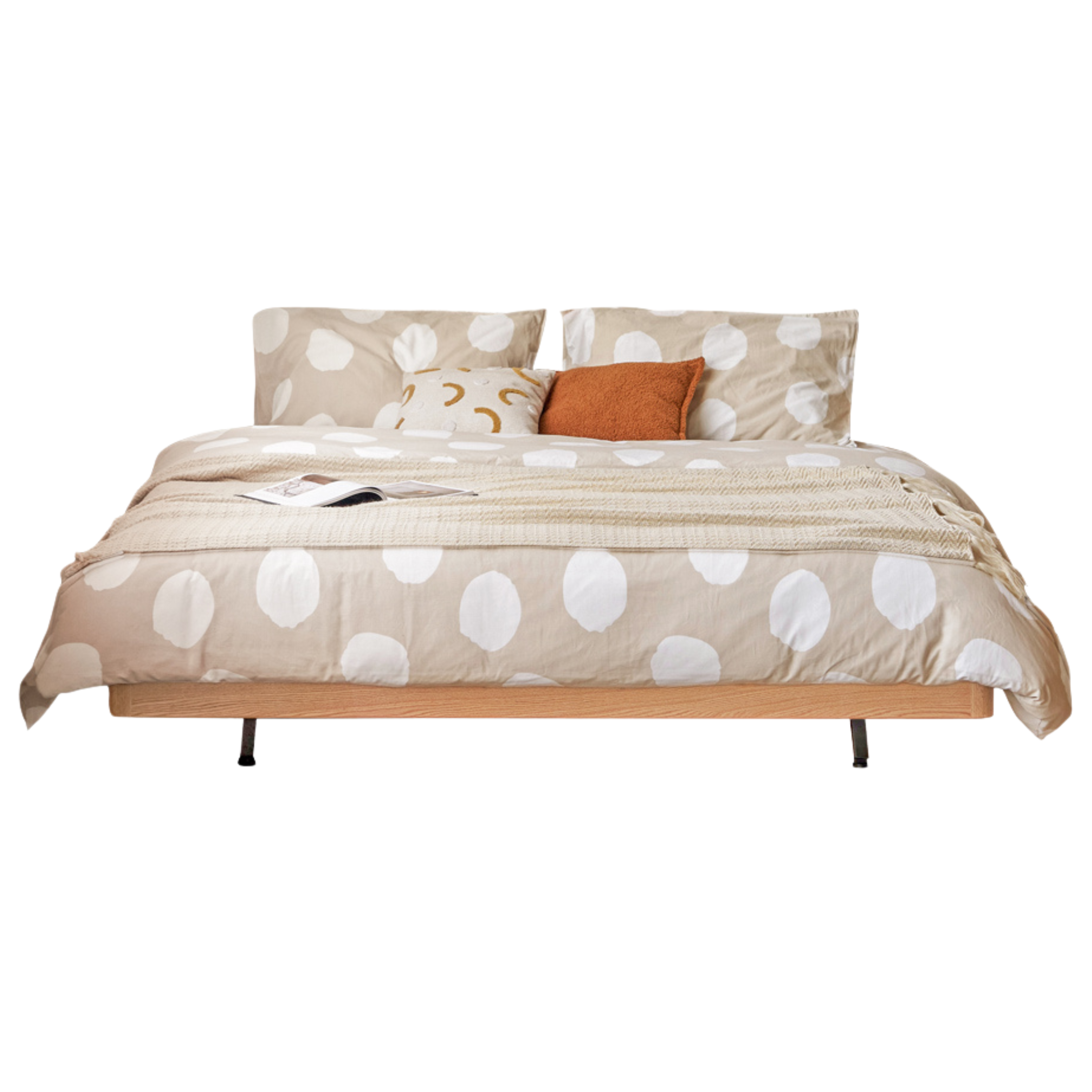 Oak Solid Wood platform bed, headboard-free bed Night Light Suspended Bed