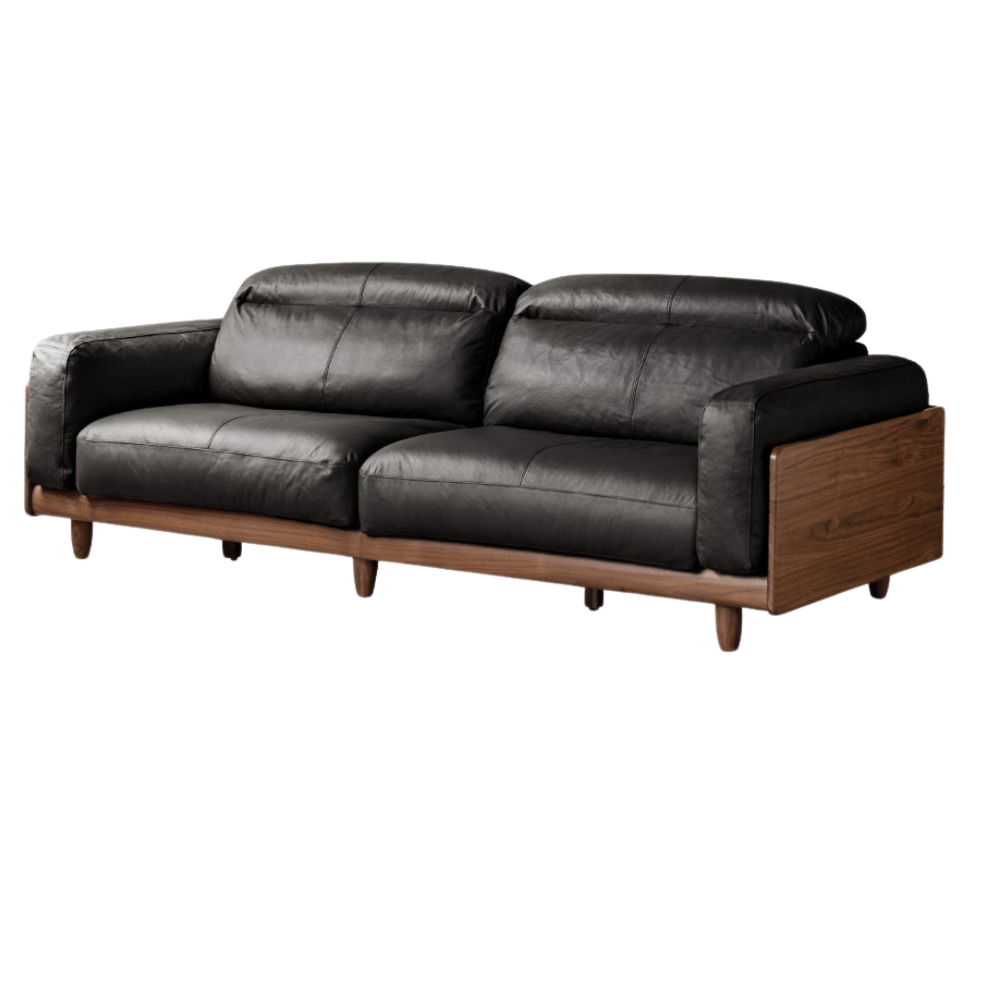 Black Walnut, Poplar Solid Wood Leather Sofa Italian Light Luxury.