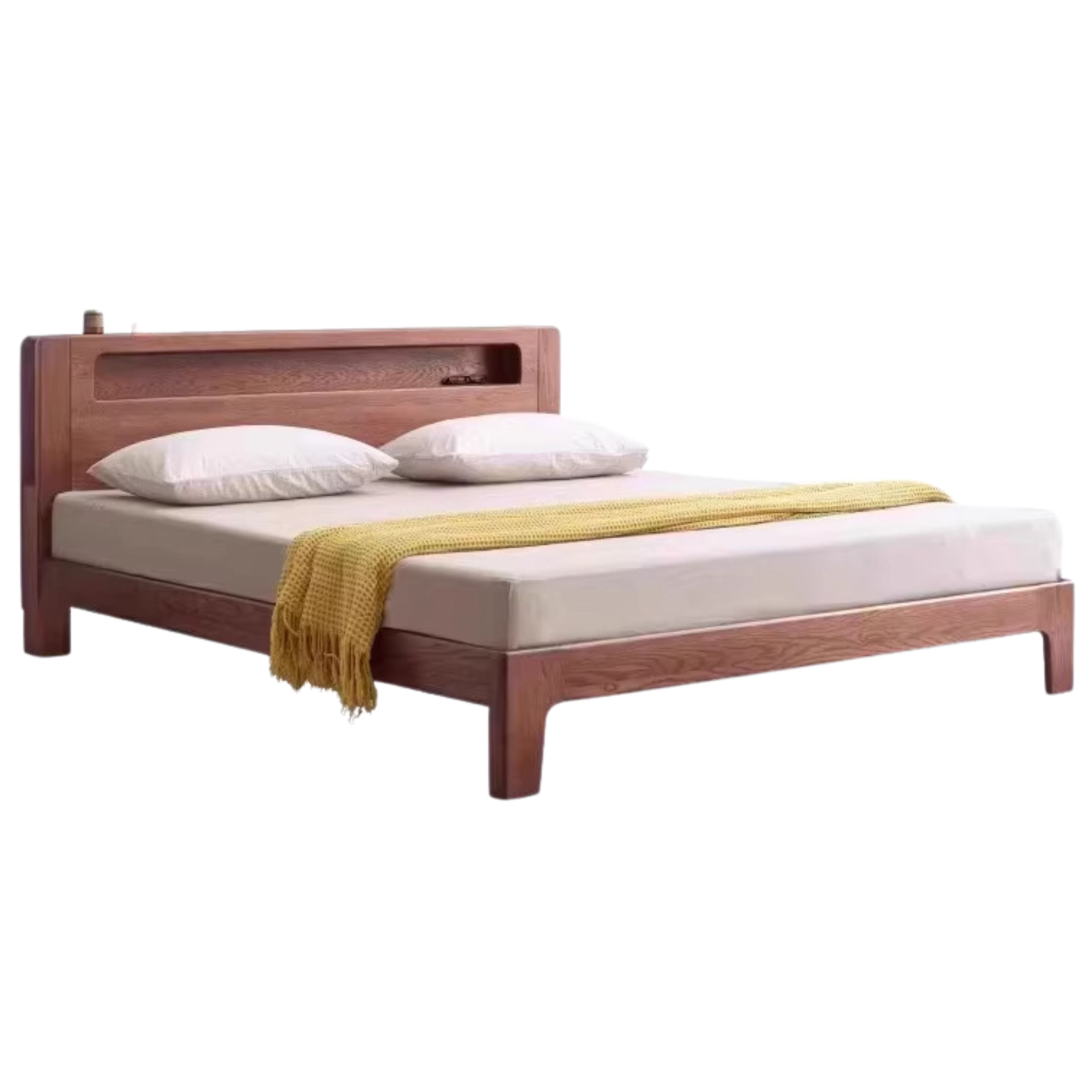 Oak solid wood bed with light walnut-color