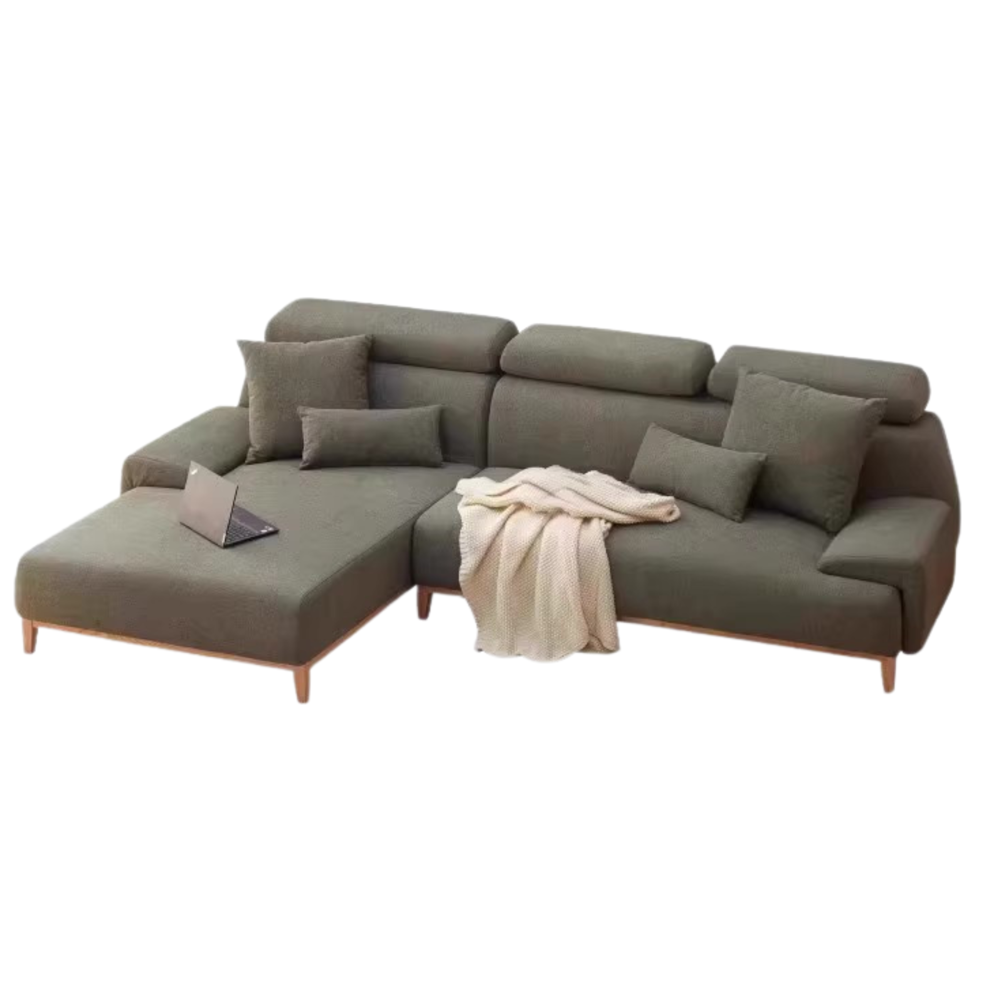 Fabric Modern Corner Sofa with High Back, Frame - Russian Larch